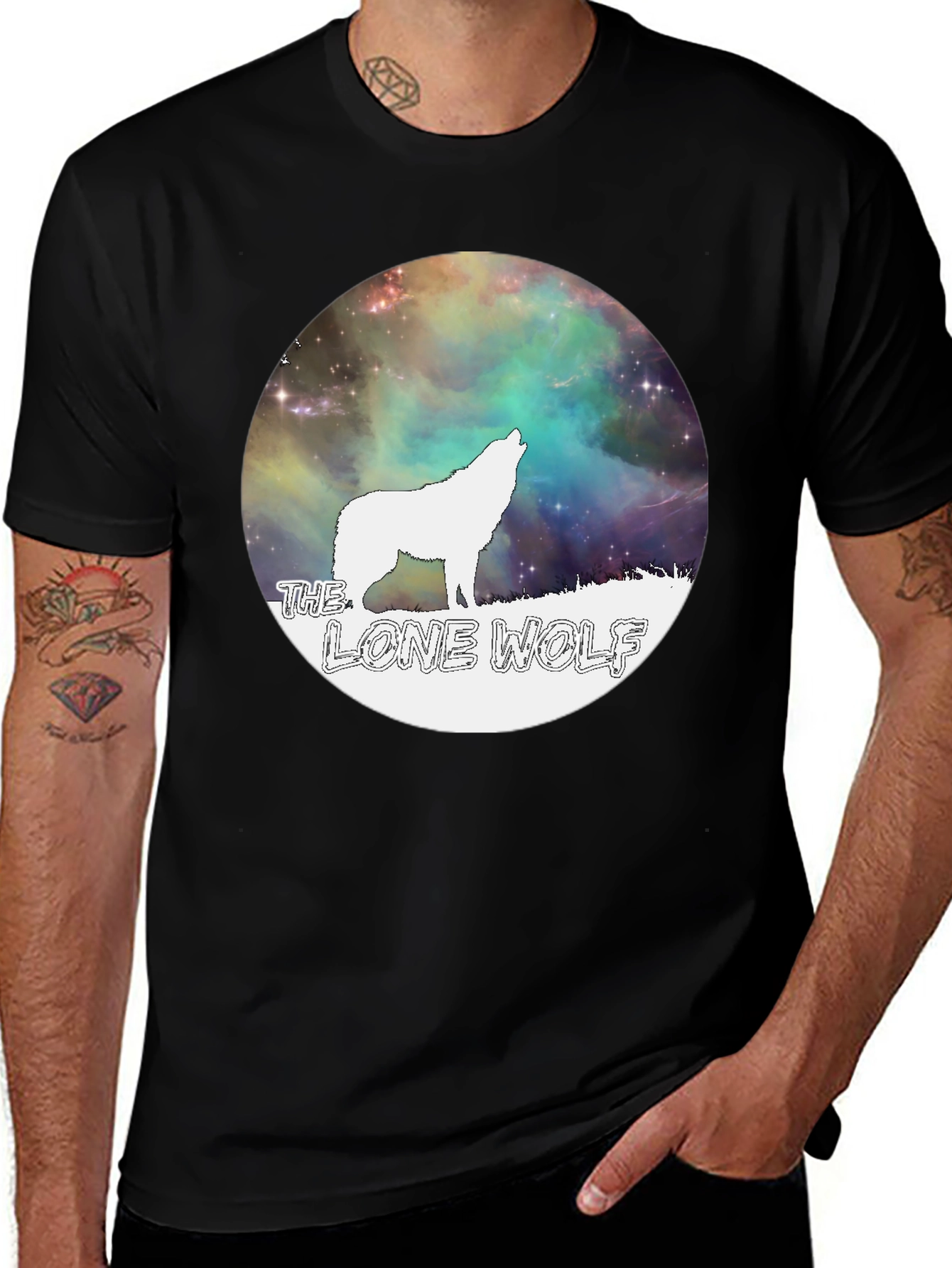 Variant 14 of Lone Wolf Graphic Tee - Galaxy Design Black T-Shirt