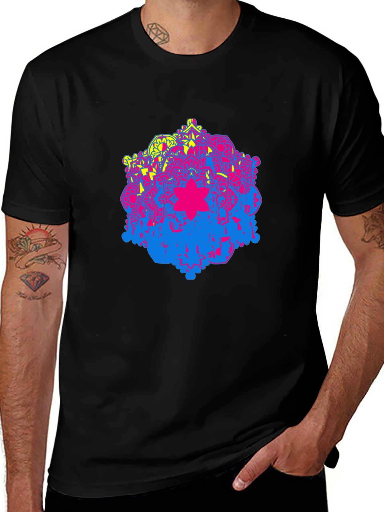 Variant 9 of Vibrant Psychedelic Mandala Graphic Tee - Black