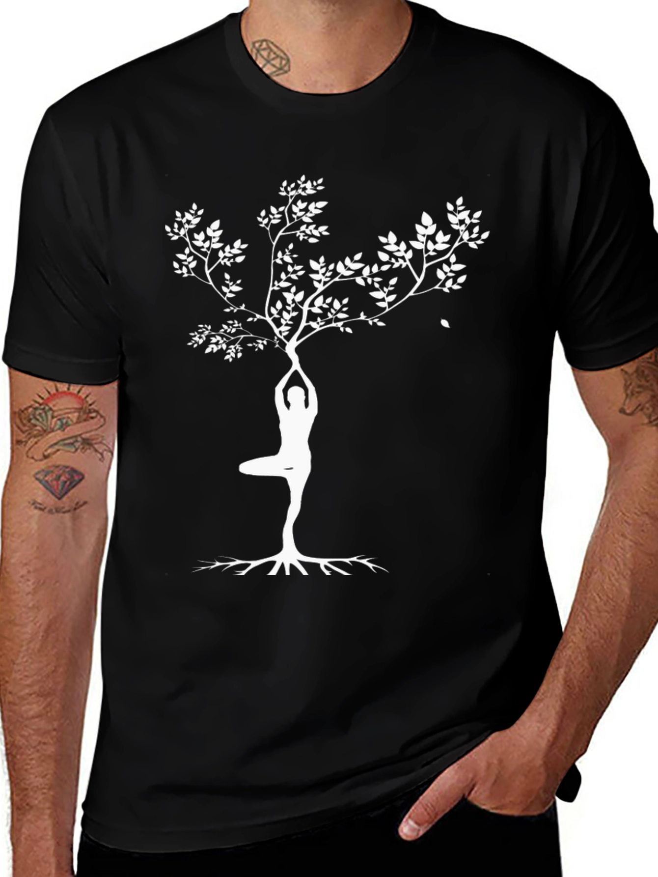 Variant 13 of Yoga Tree Pose Graphic Tee - Black Cotton T-Shirt