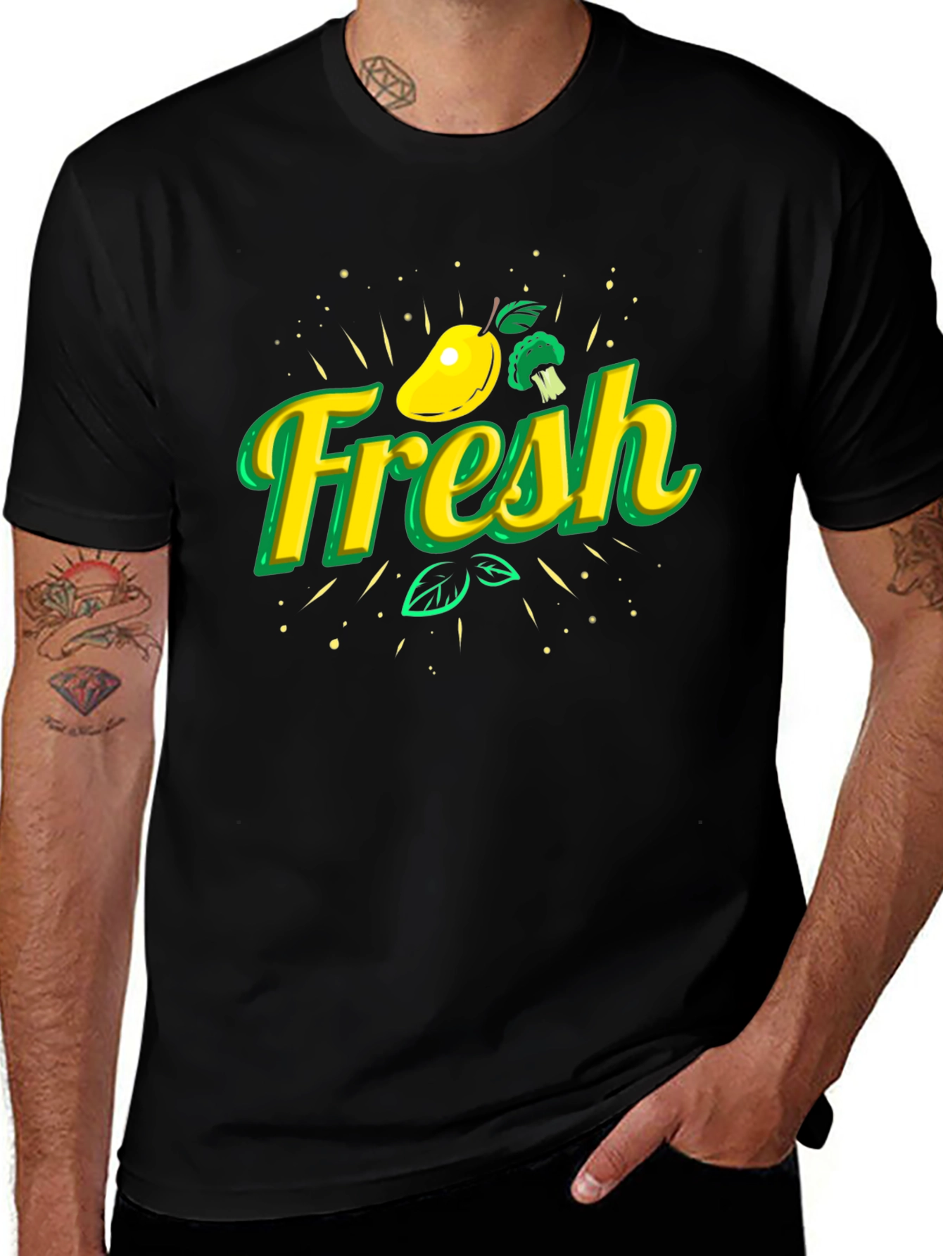 Variant 21 of Fresh Fruit Graphic Tee - Mango & Broccoli Design