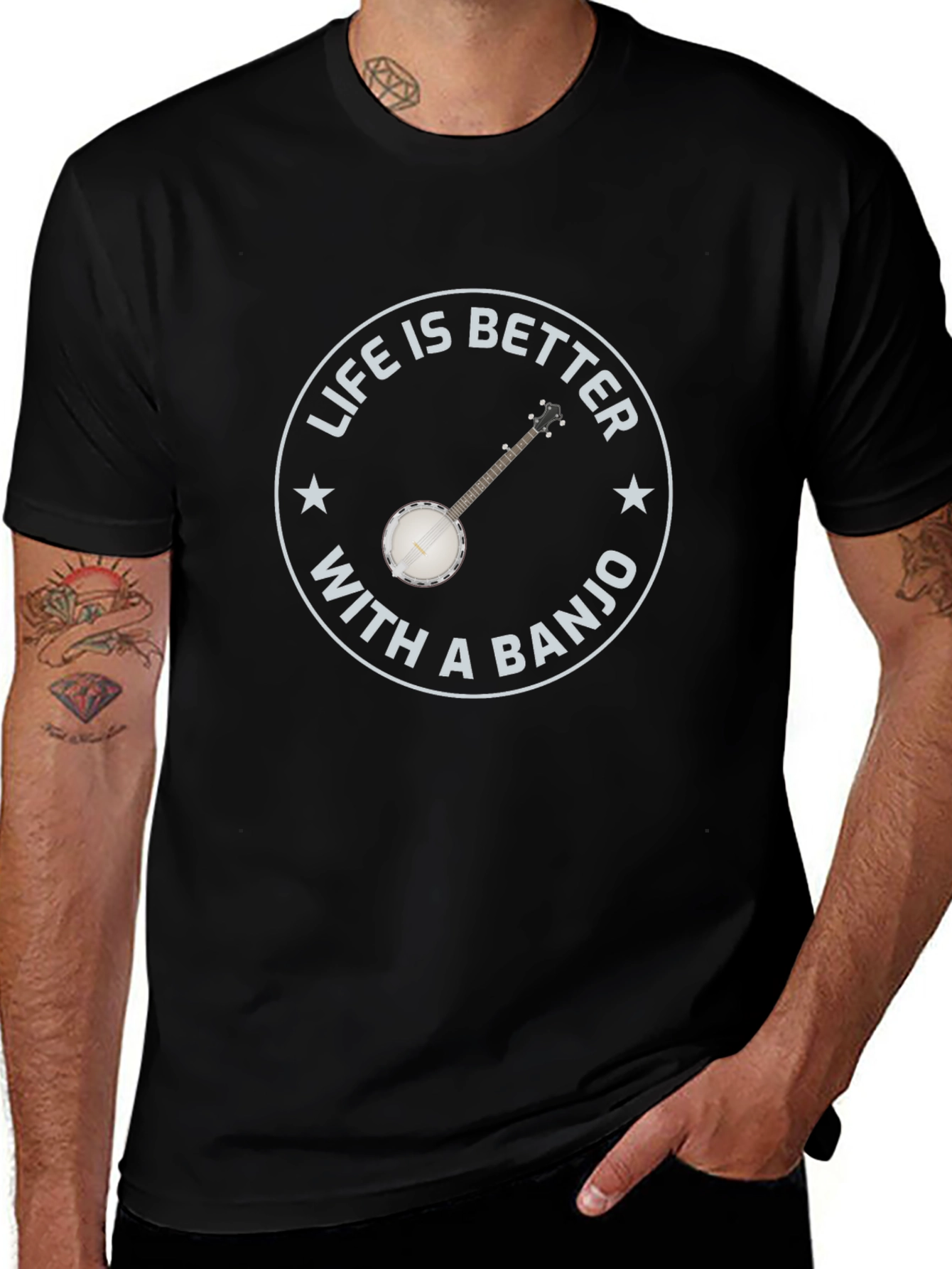 Life is Better with a Banjo - Black T-shirt