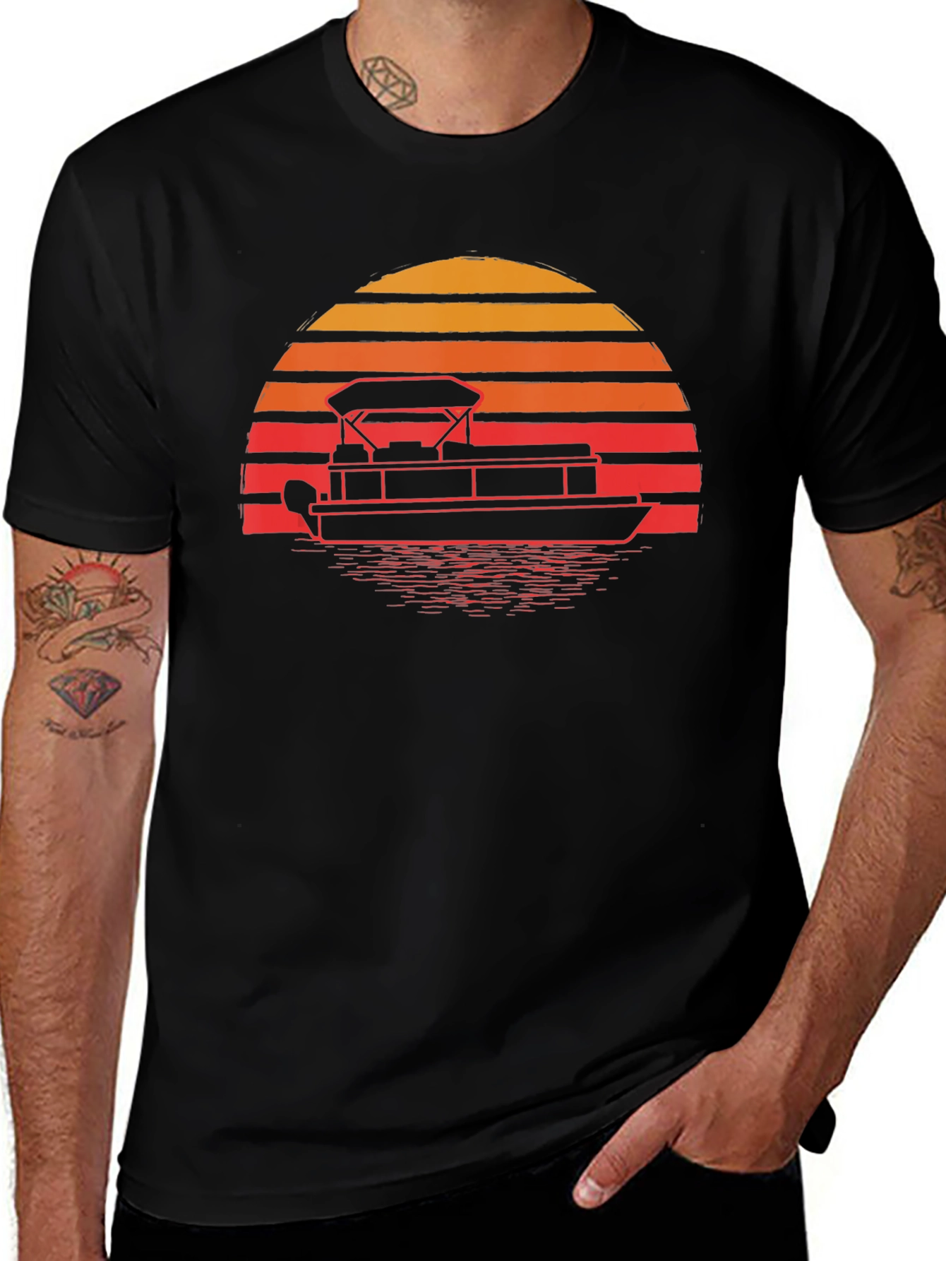 Pontoon Boat Sunset Graphic Tee