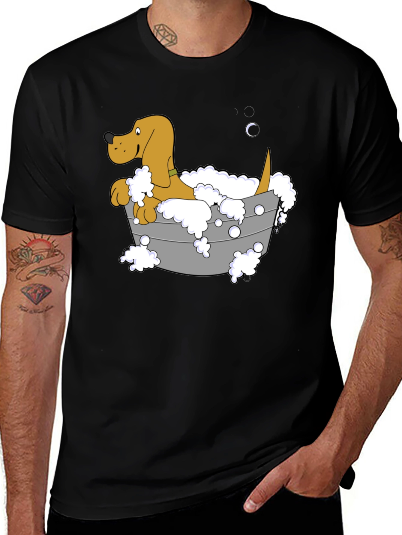 Variant 14 of Dog in Tub Graphic Tee - Unisex Black T-Shirt
