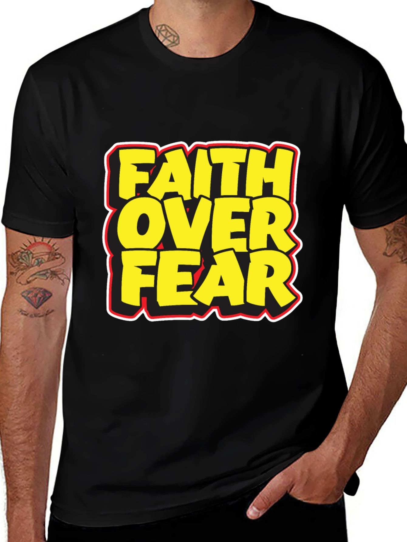 Variant 11 of Faith Over Fear Graphic Tee - Black Casual T-Shirt