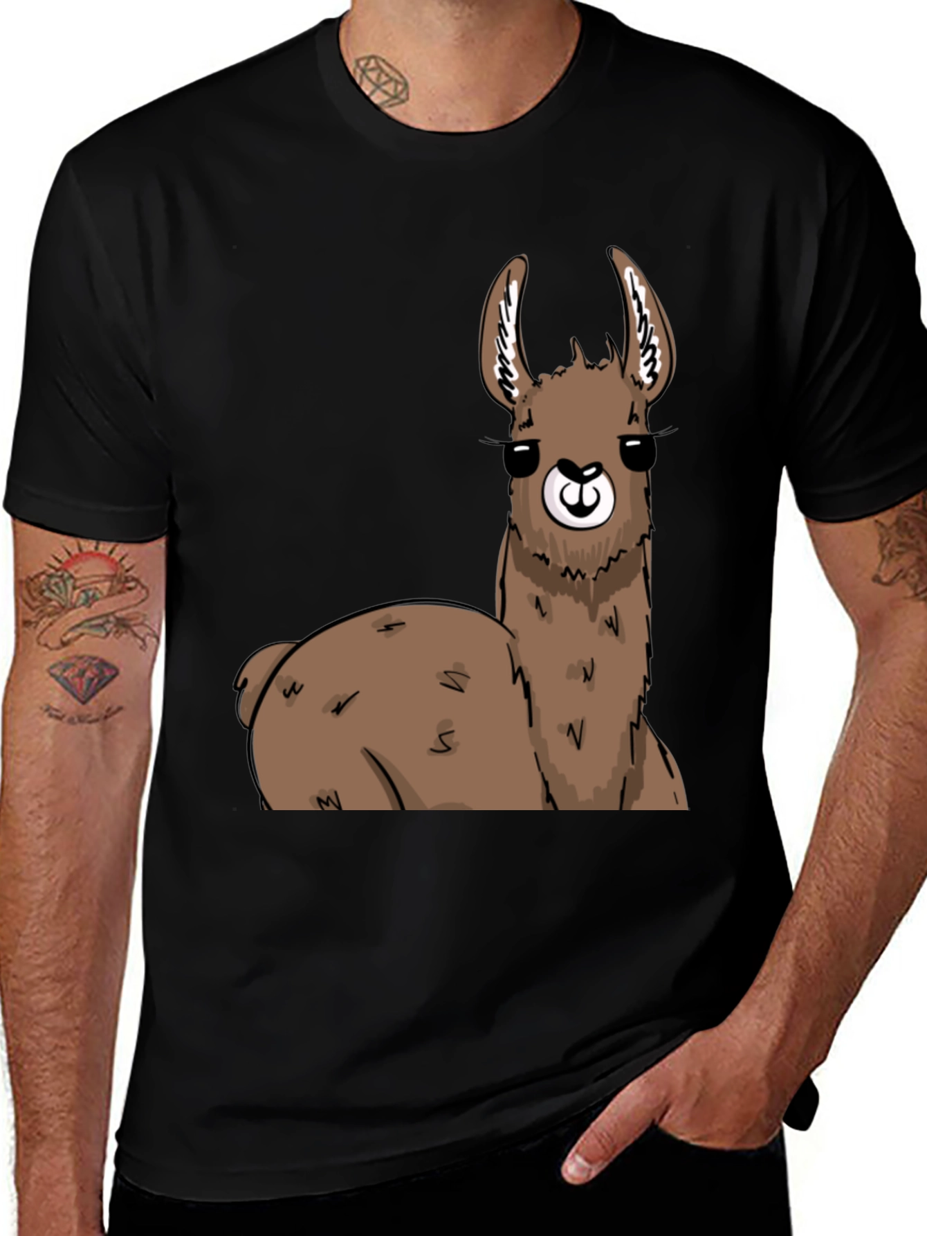 Variant 21 of Llama Graphic T-Shirt - Black Cotton Tee