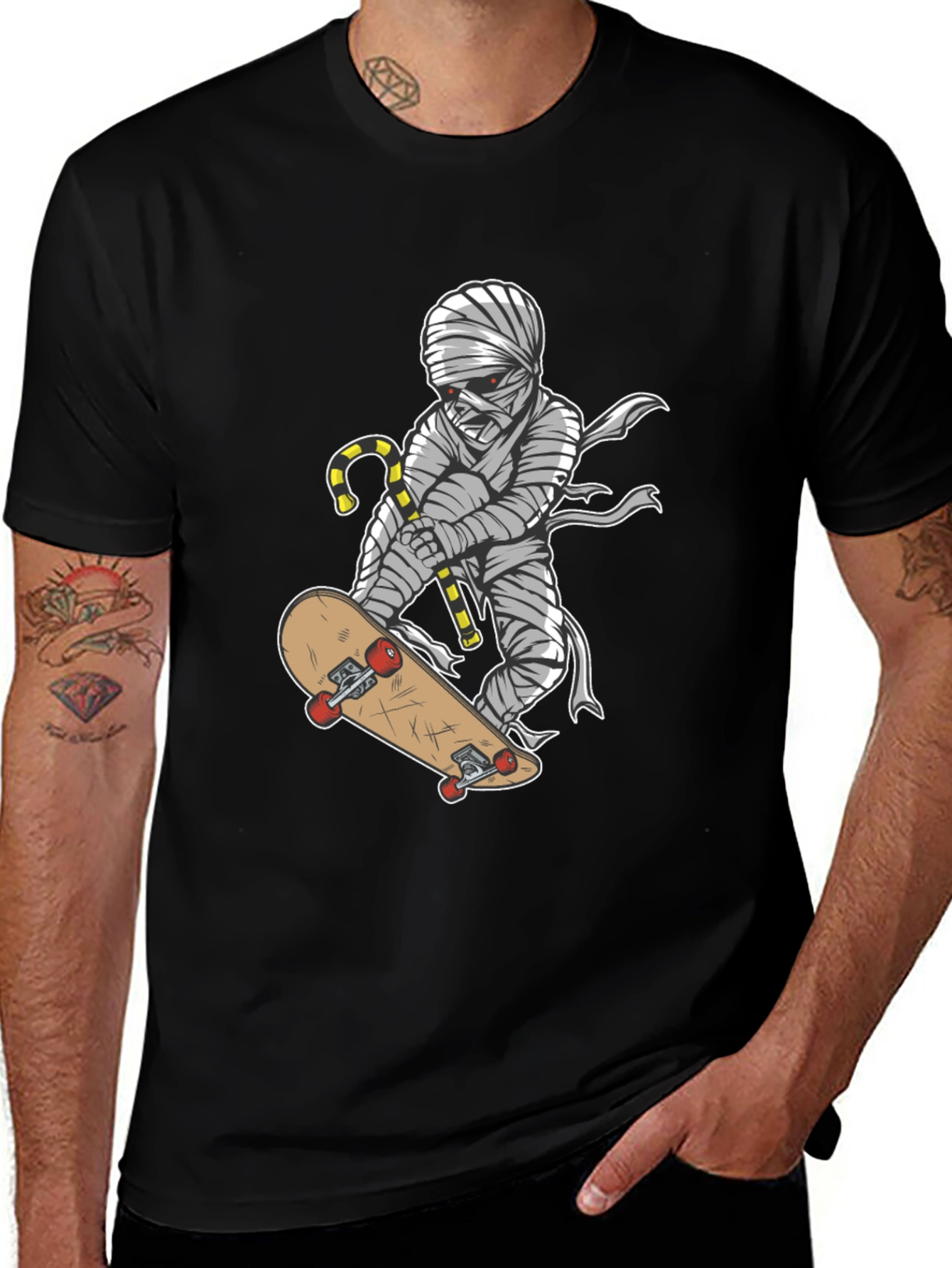 Black Mummy Skateboarder Graphic T-Shirt - Cool Halloween Tee main image