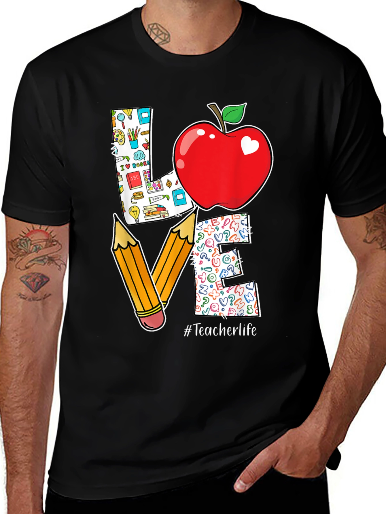 Teacher Life Love T-Shirt Apple Pencil Design