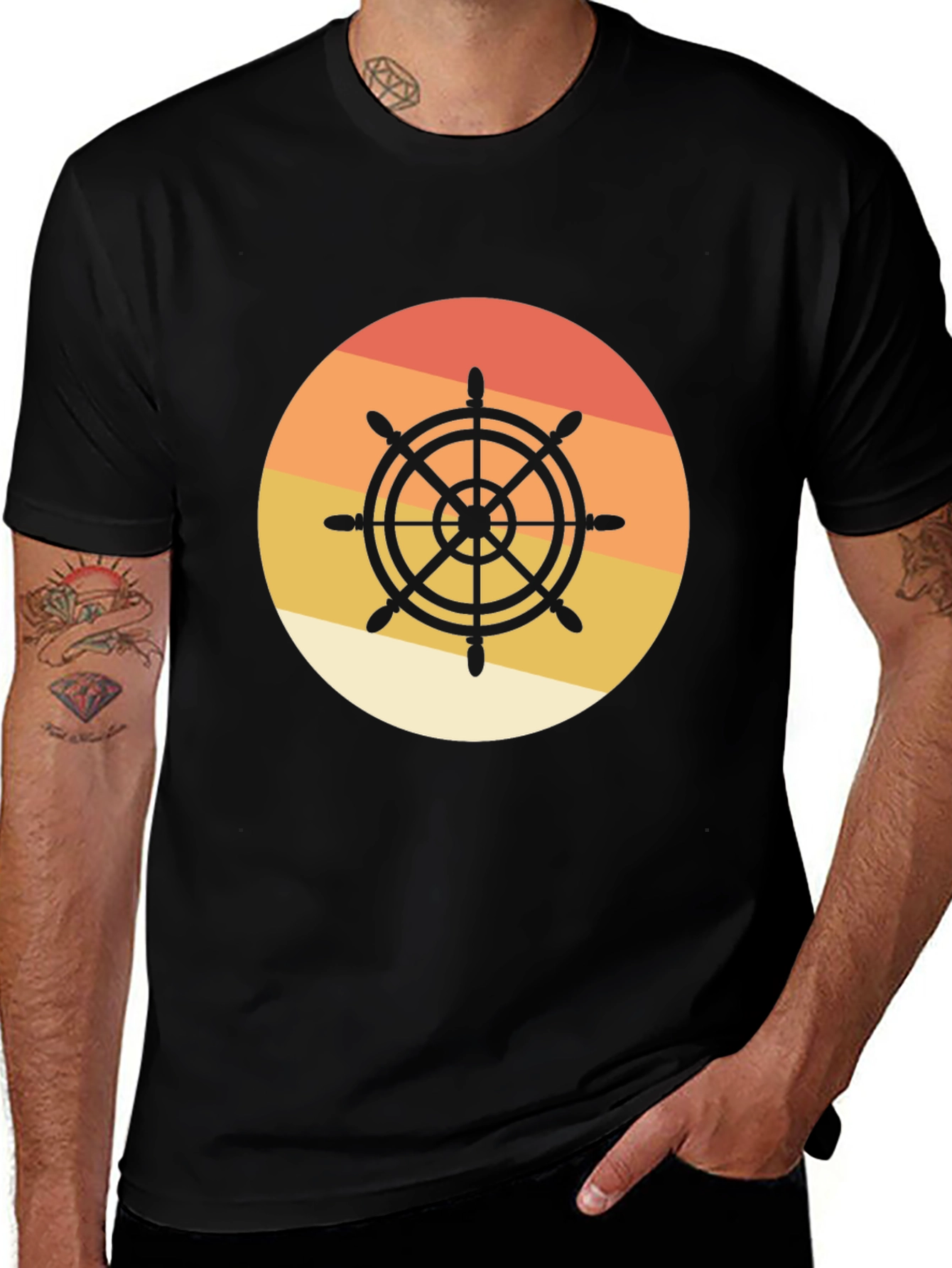Nautical Wheel Graphic Tee - Sunset Design