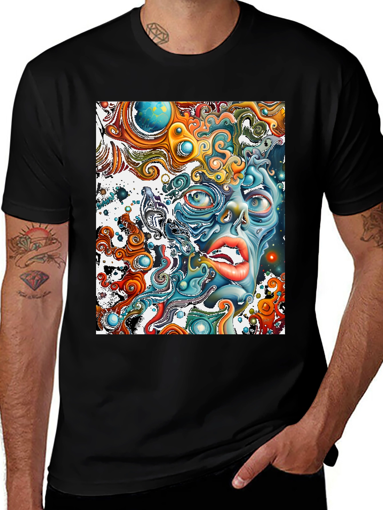 Variant 15 of Surreal Face Graphic T-Shirt - Black