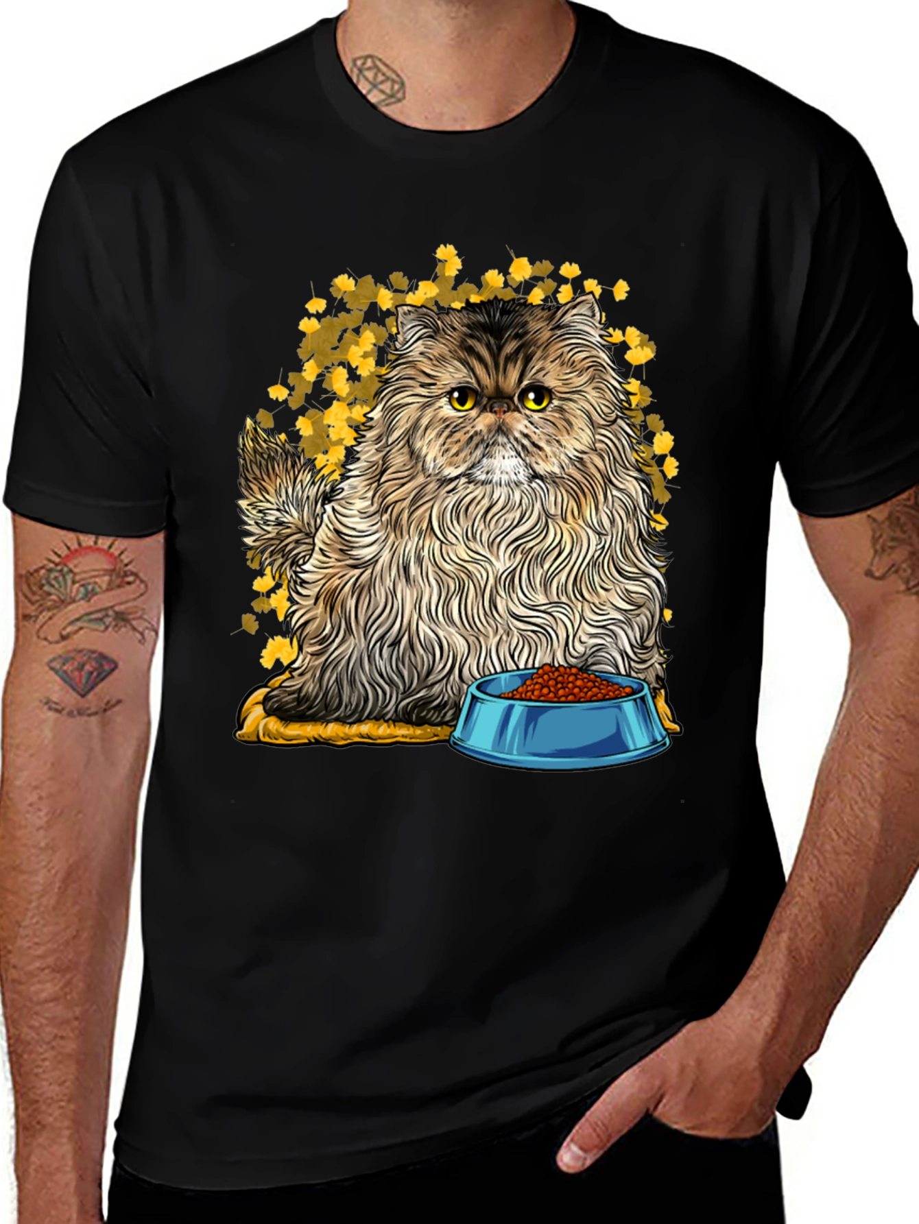 Variant 4 of Cat Lover T-Shirt - Persian Cat with Food Bowl