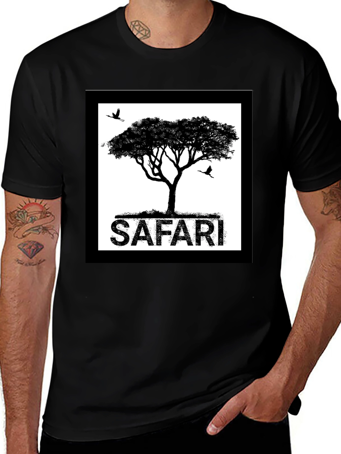 Safari Tree Graphic Black T-Shirt