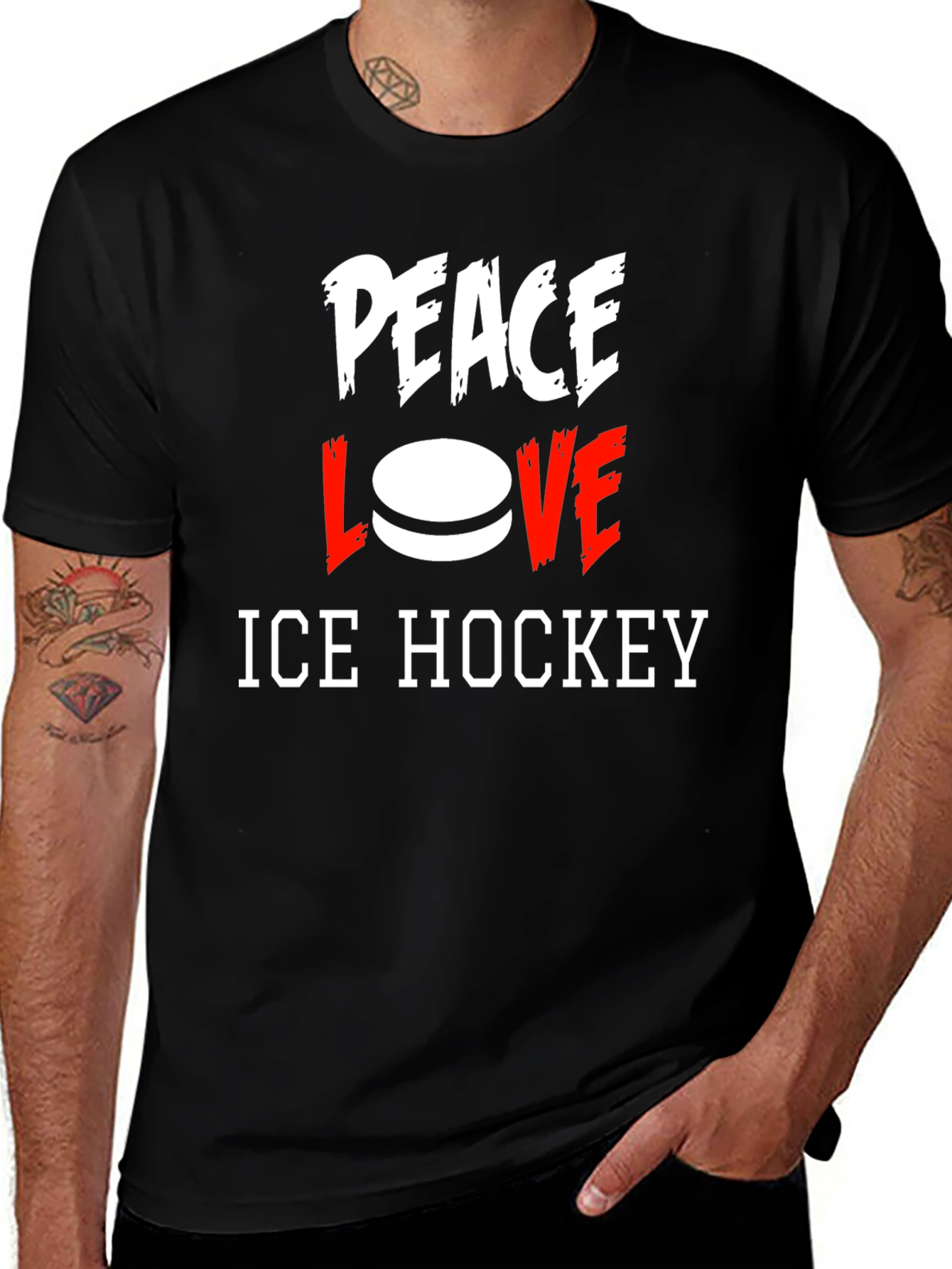 Variant 5 of Peace Love Ice Hockey Graphic T-Shirt