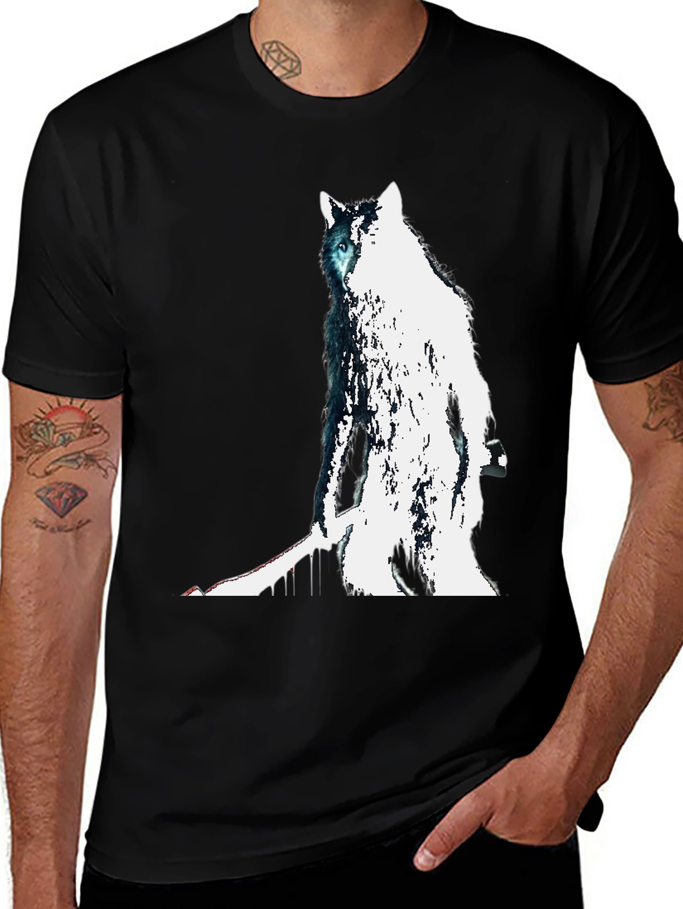 Variant 28 of Wolf Graphic Print Tee - Men's Black T-Shirt