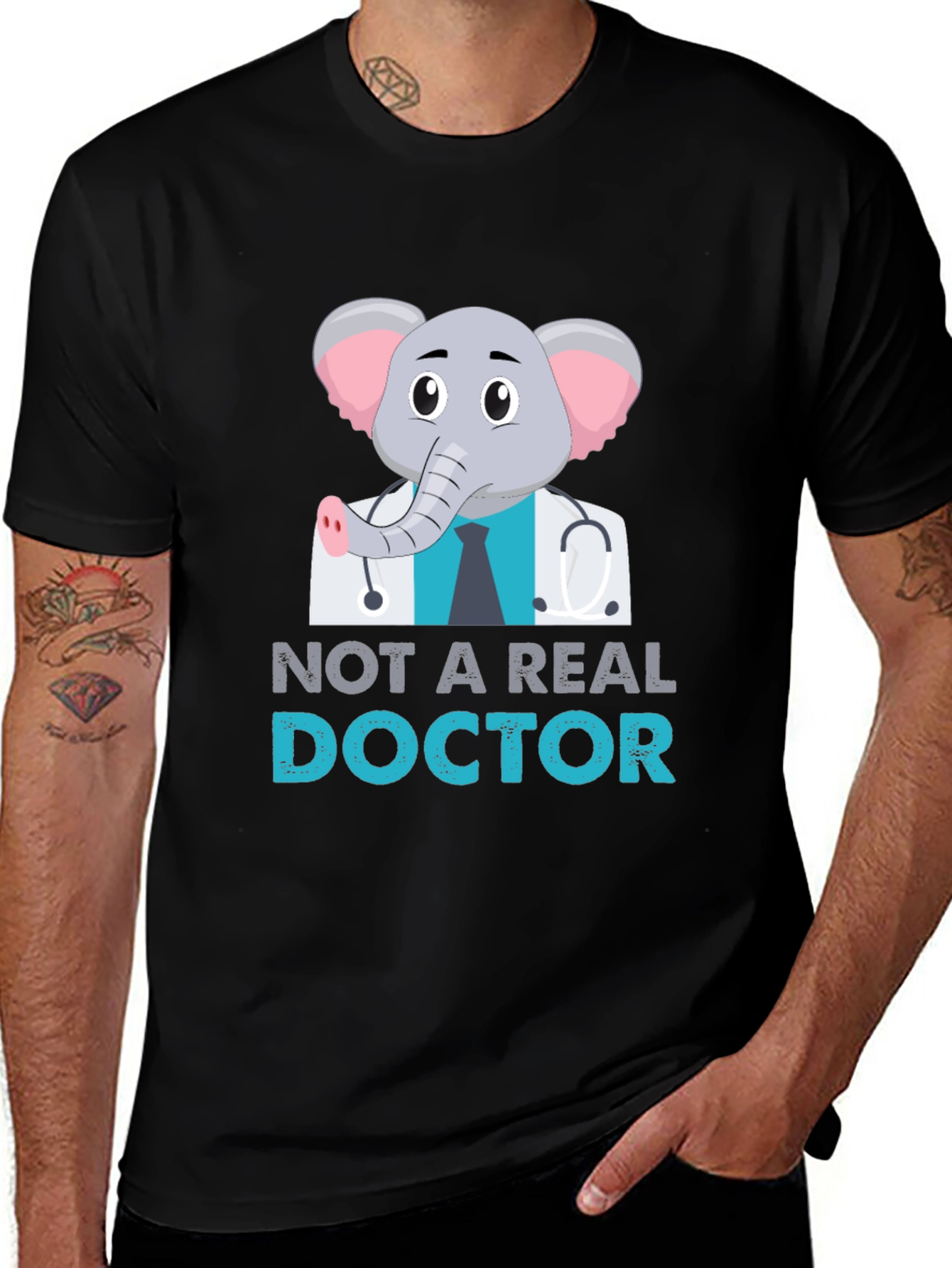 Variant 18 of Funny Elephant Doctor T-Shirt - Not a Real Doctor