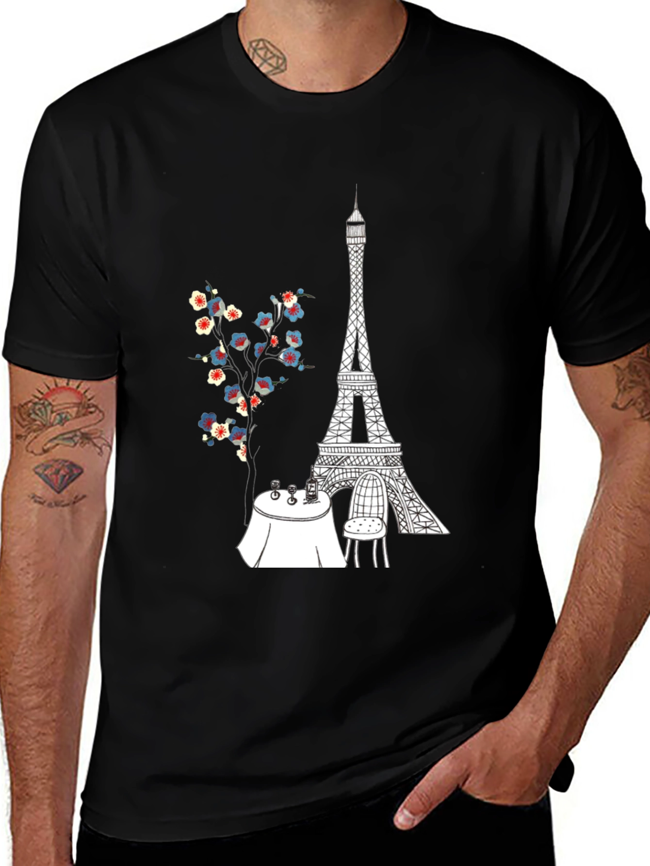 Paris Romance Graphic Tee - Eiffel Tower Bistro