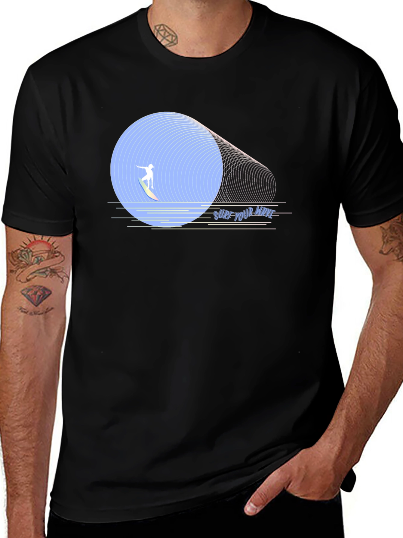 Variant 25 of Surf Your Wave Graphic Tee - Black Cotton T-Shirt