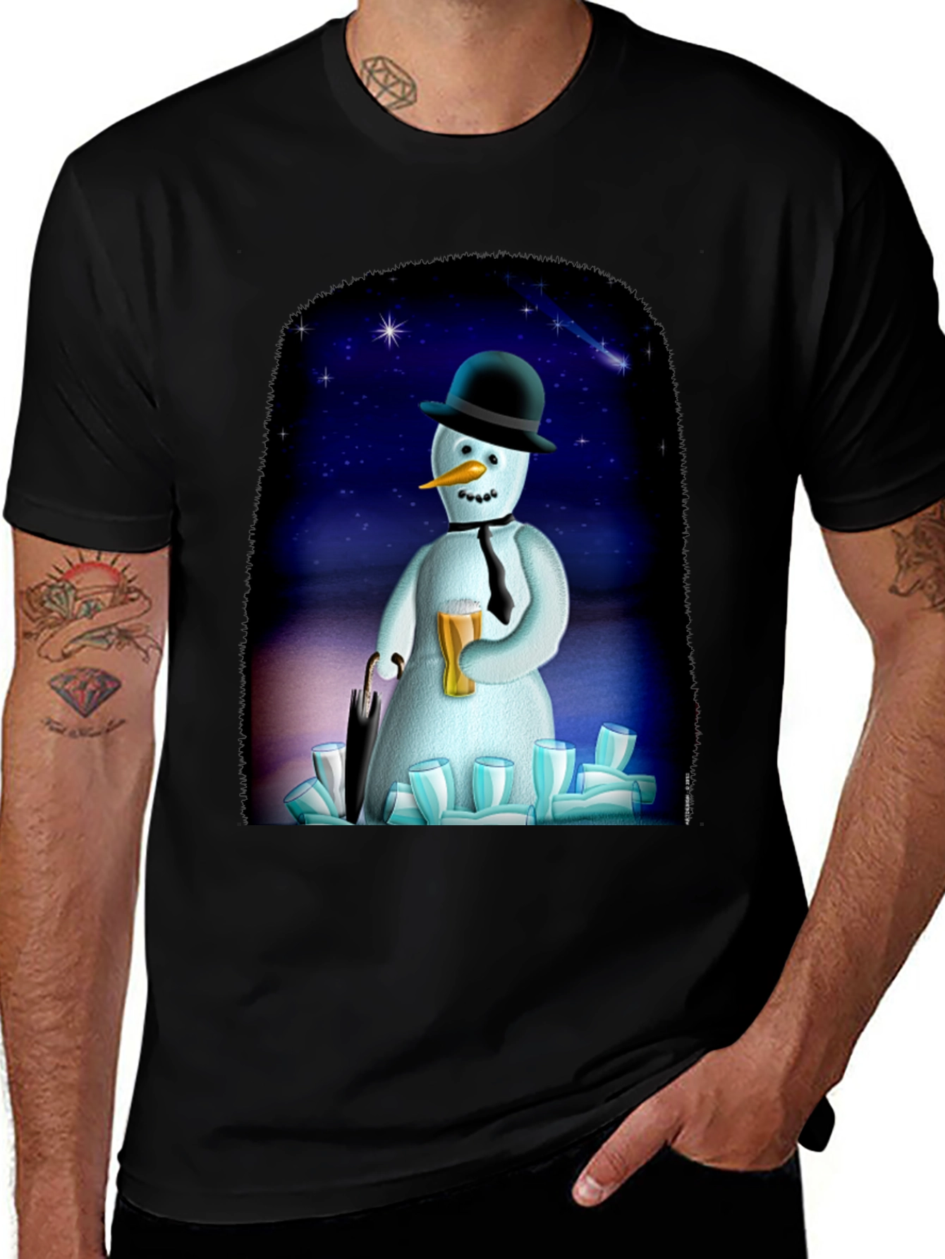 Variant 9 of Snowman Barman T-Shirt - Holiday Fun