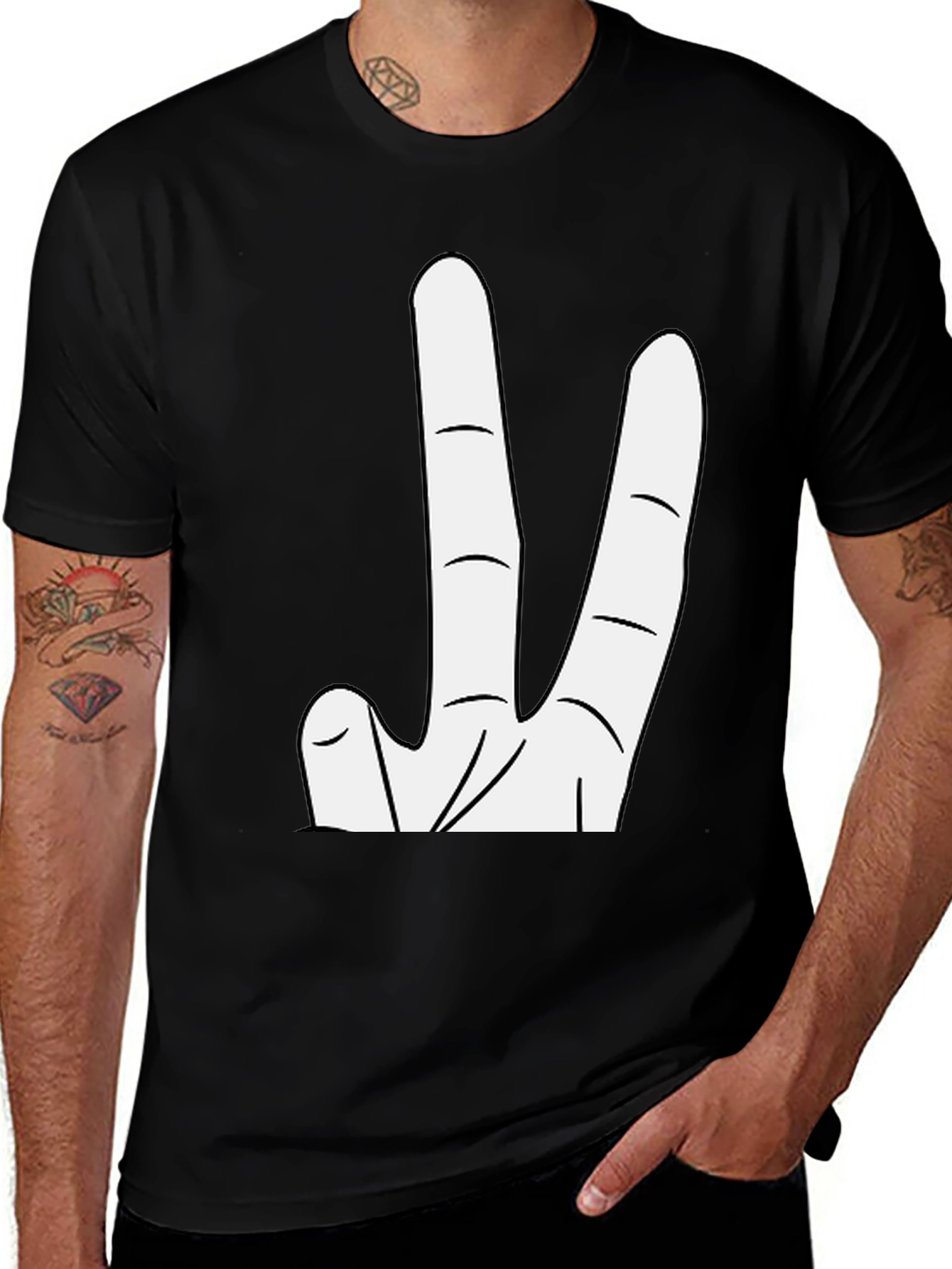 Variant 23 of Novelty Three Finger Graphic Tee - Black