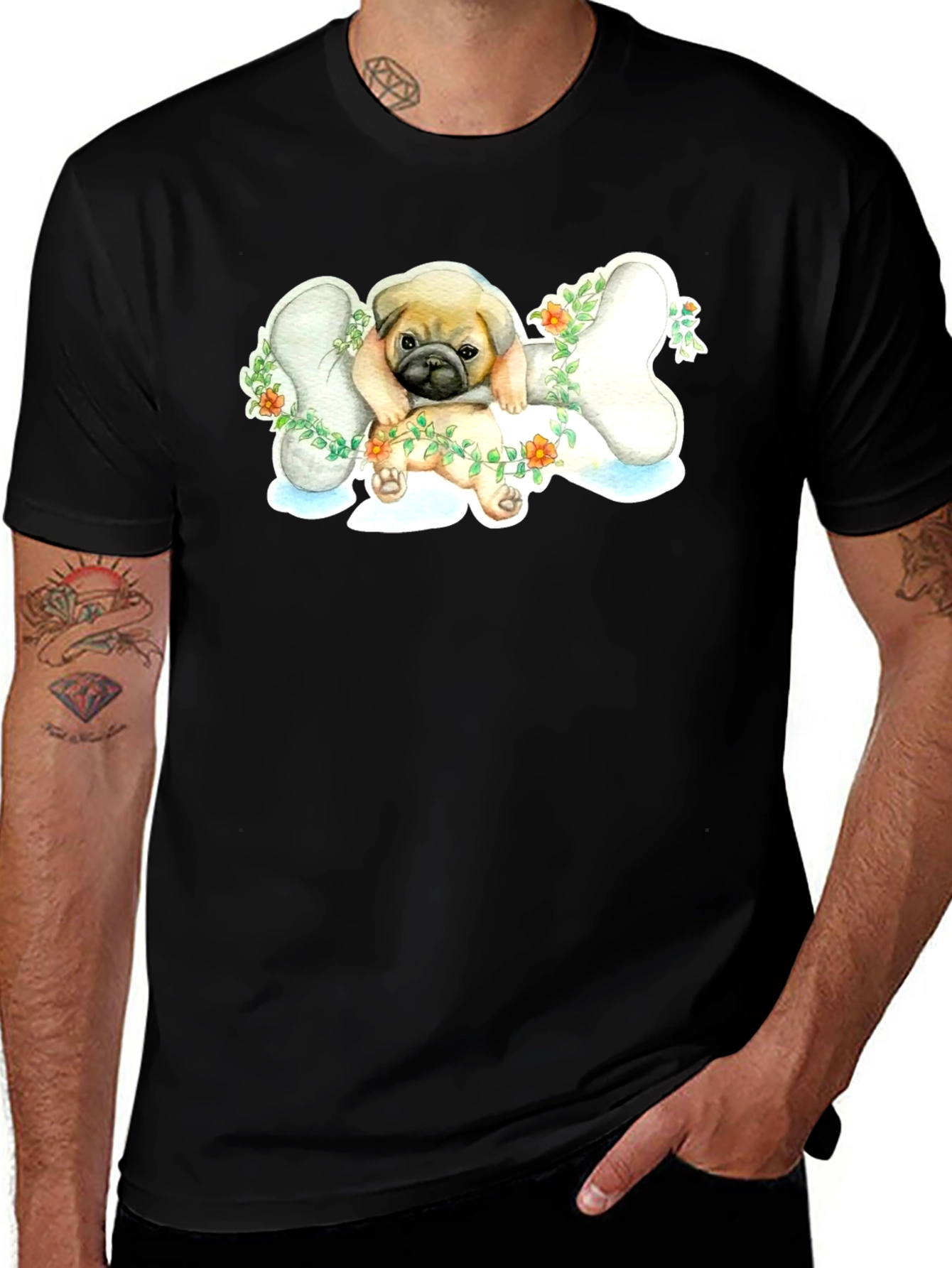 Variant 12 of Pug on Bone T-Shirt - Cute Dog Lover Tee