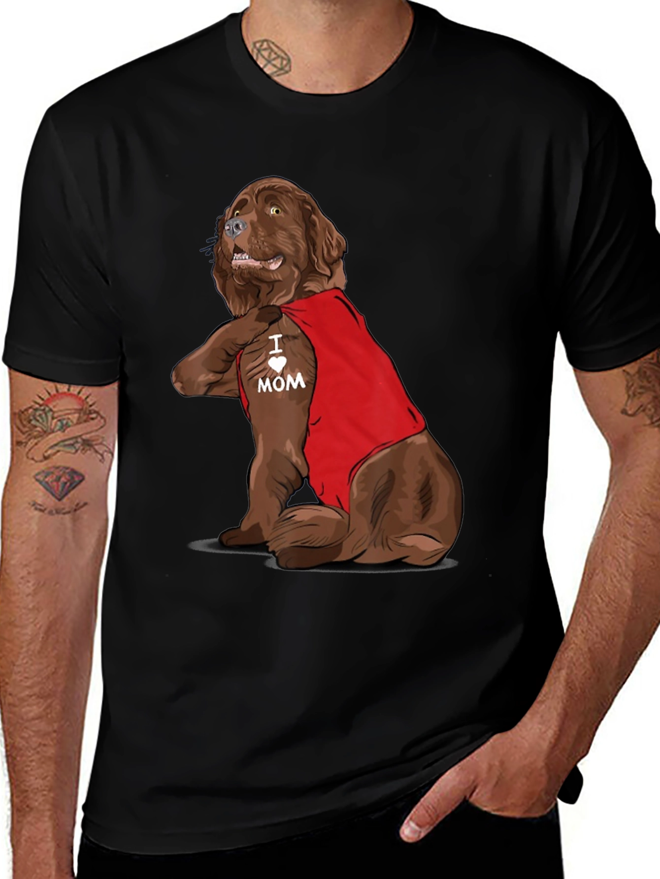 Variant 19 of Dog "I Heart Mom" Tattoo Black T-Shirt