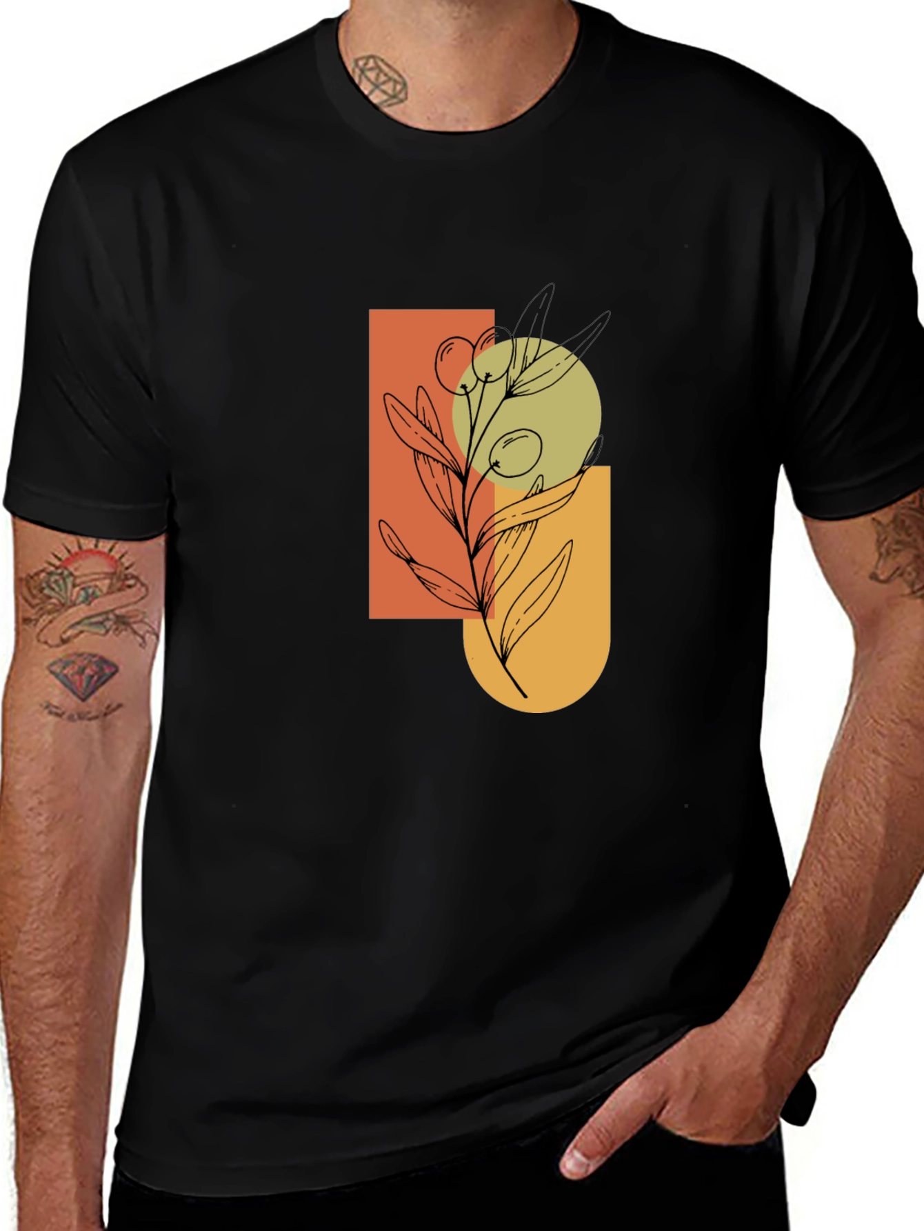 Variant 24 of Modern Olive Branch Graphic Black T-Shirt