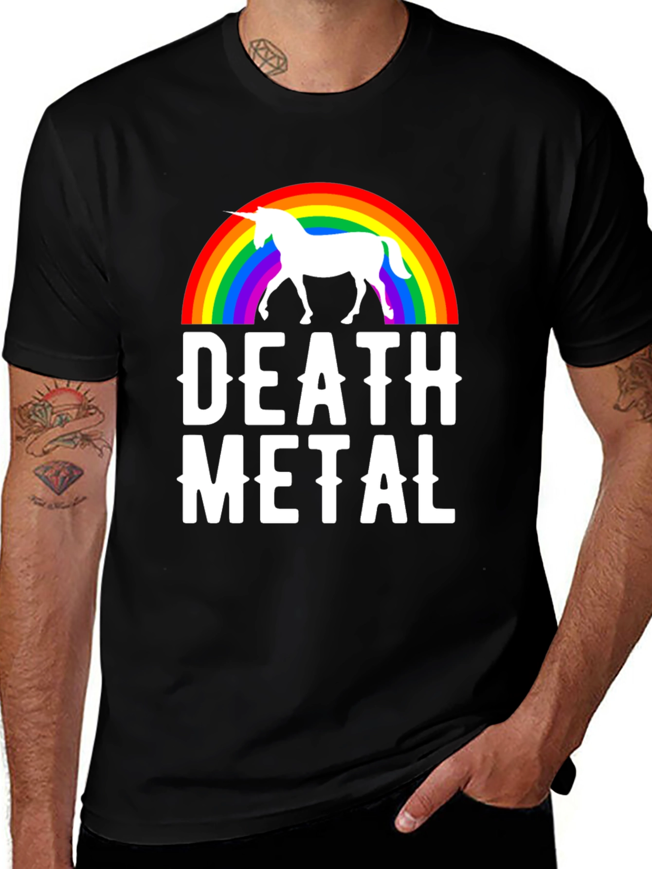 Variant 7 of Death Metal Unicorn Rainbow T-Shirt - Black Cotton Tee
