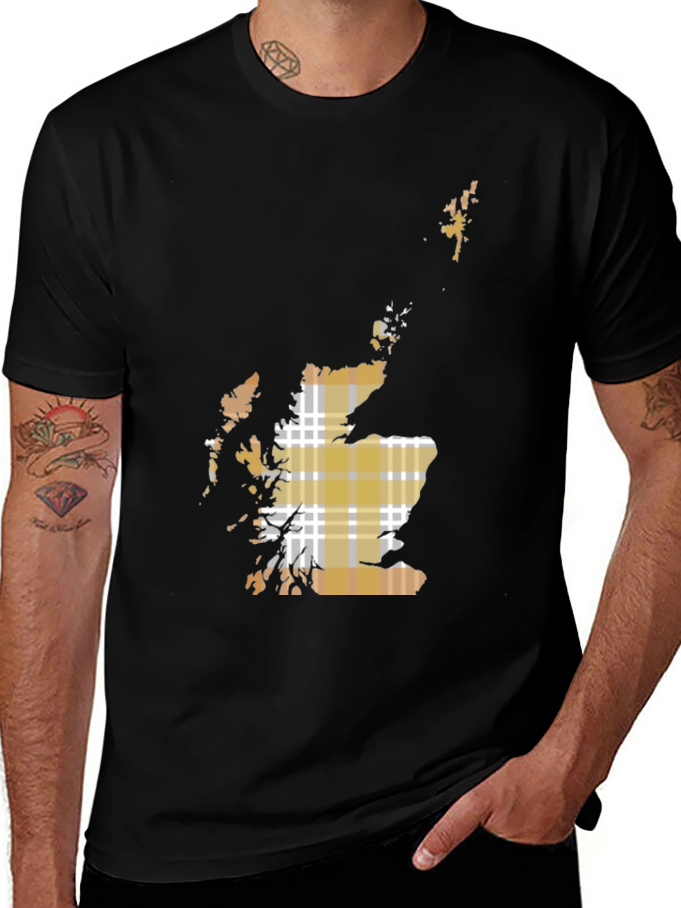 Scotland Tartan Map Graphic Tee - Black