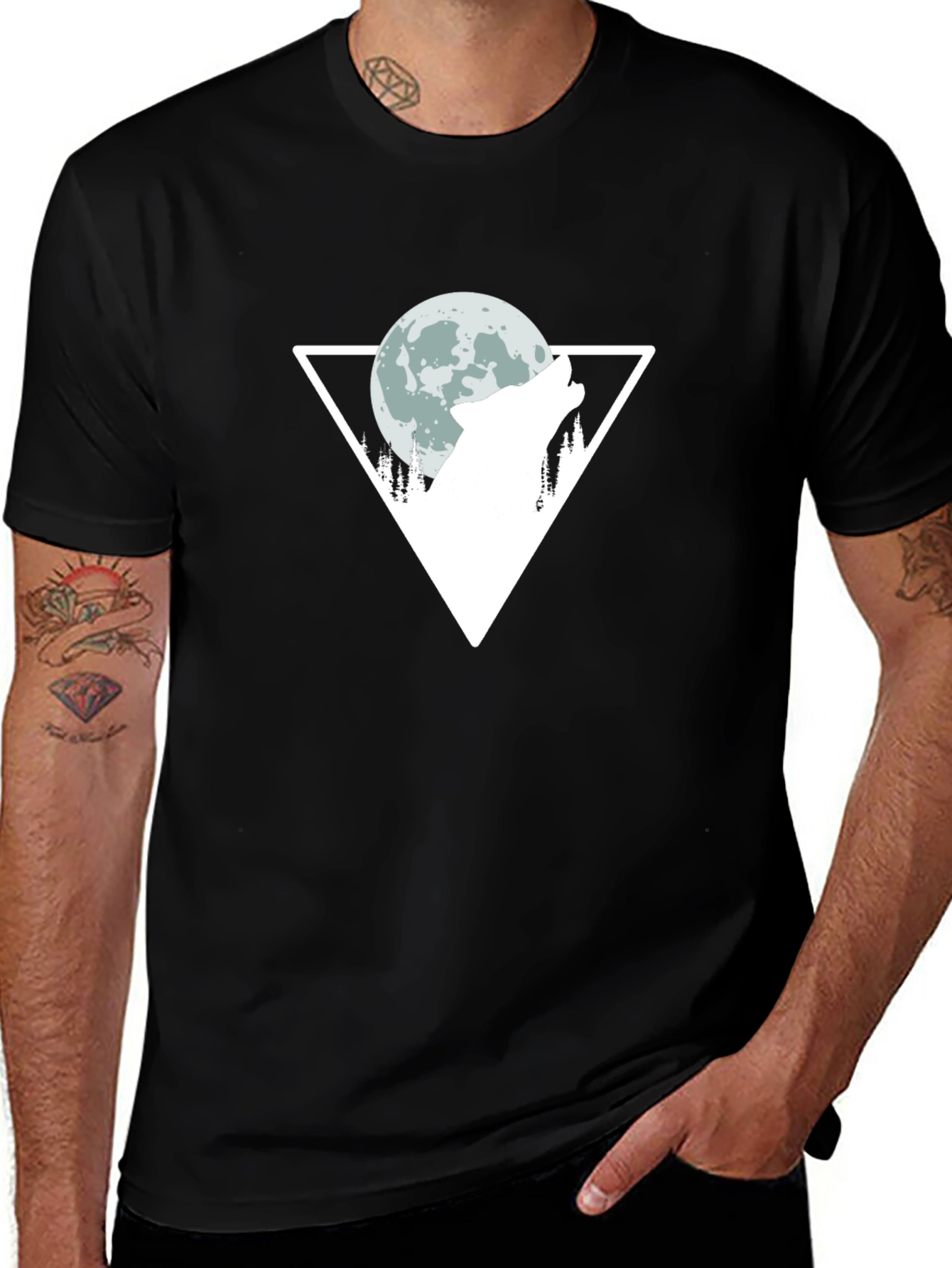 Variant 9 of Wolf Moon Graphic Tee - Black Cotton Blend