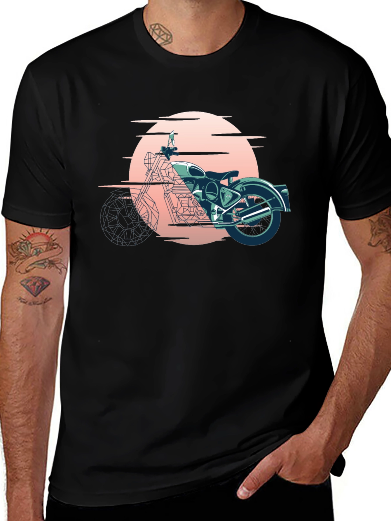 Variant 28 of Retro Motorcycle Graphic Tee - Black Cotton T-Shirt