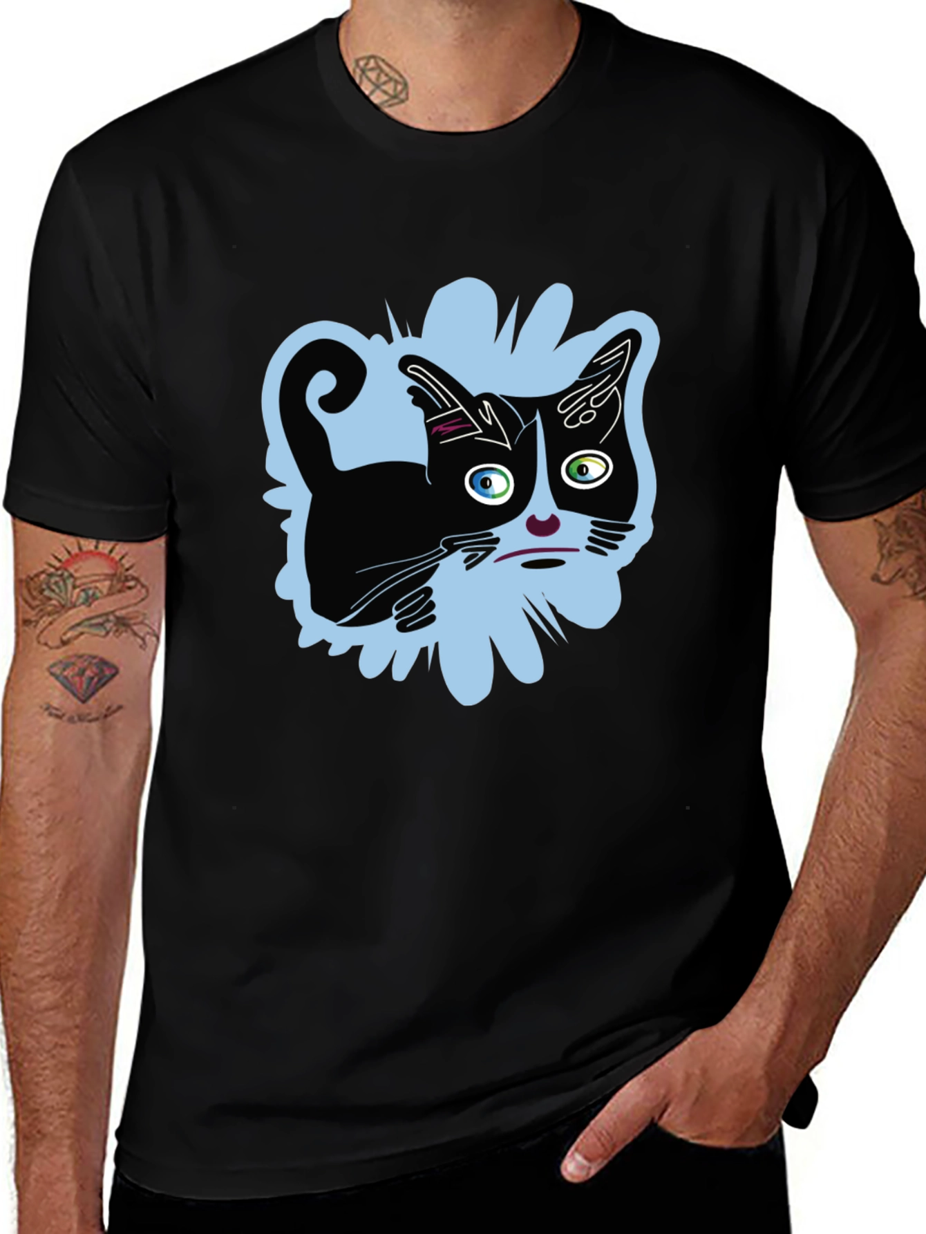 Variant 25 of Crazy Cat Graphic Tee - Black Unisex Shirt