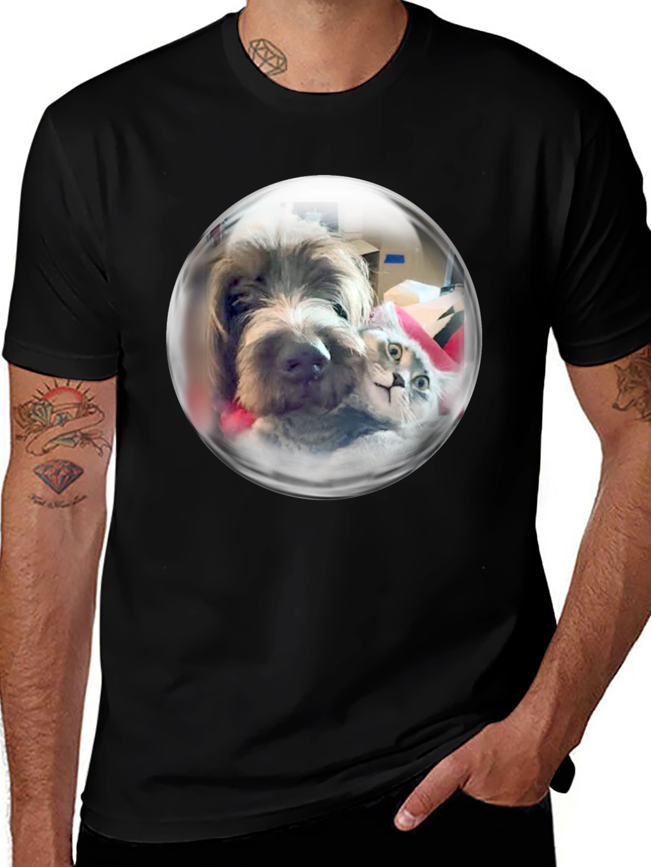 Variant 24 of Whimsical Pet Bubble T-Shirt - Dog & Cat Design