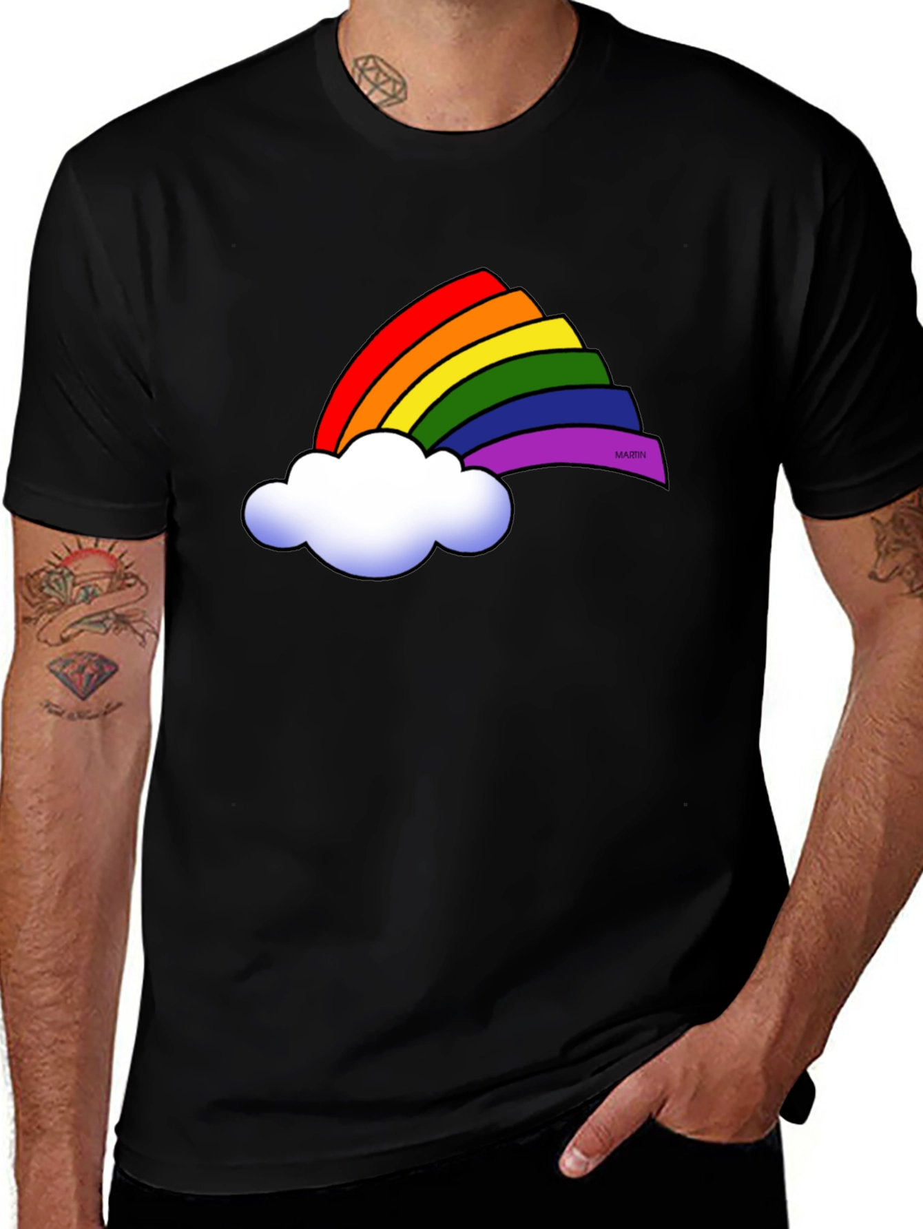 Variant 13 of Rainbow Cloud Graphic Tee - Black Cotton T-Shirt