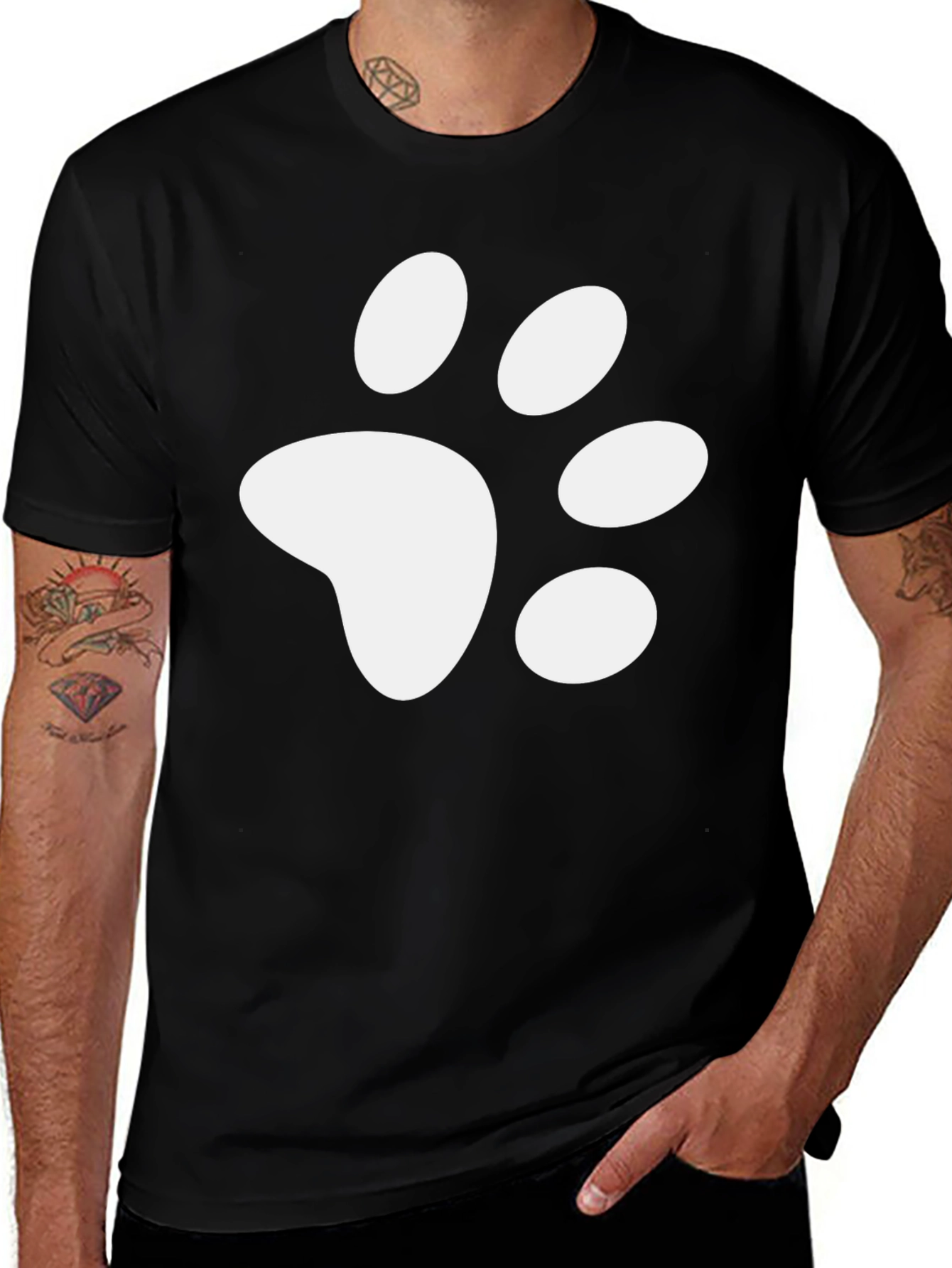 Variant 18 of Paw Print Graphic Tee - Casual Black T-Shirt