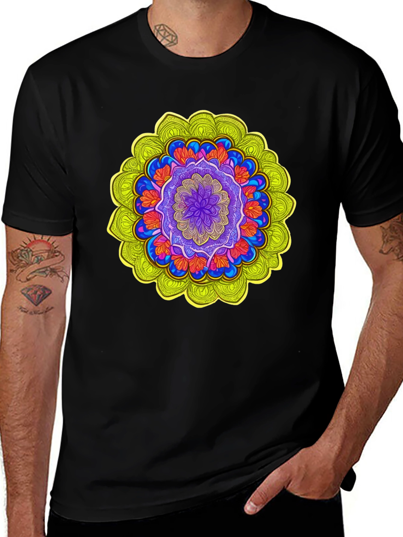 Variant 23 of Colorful Mandala Graphic Black T-Shirt