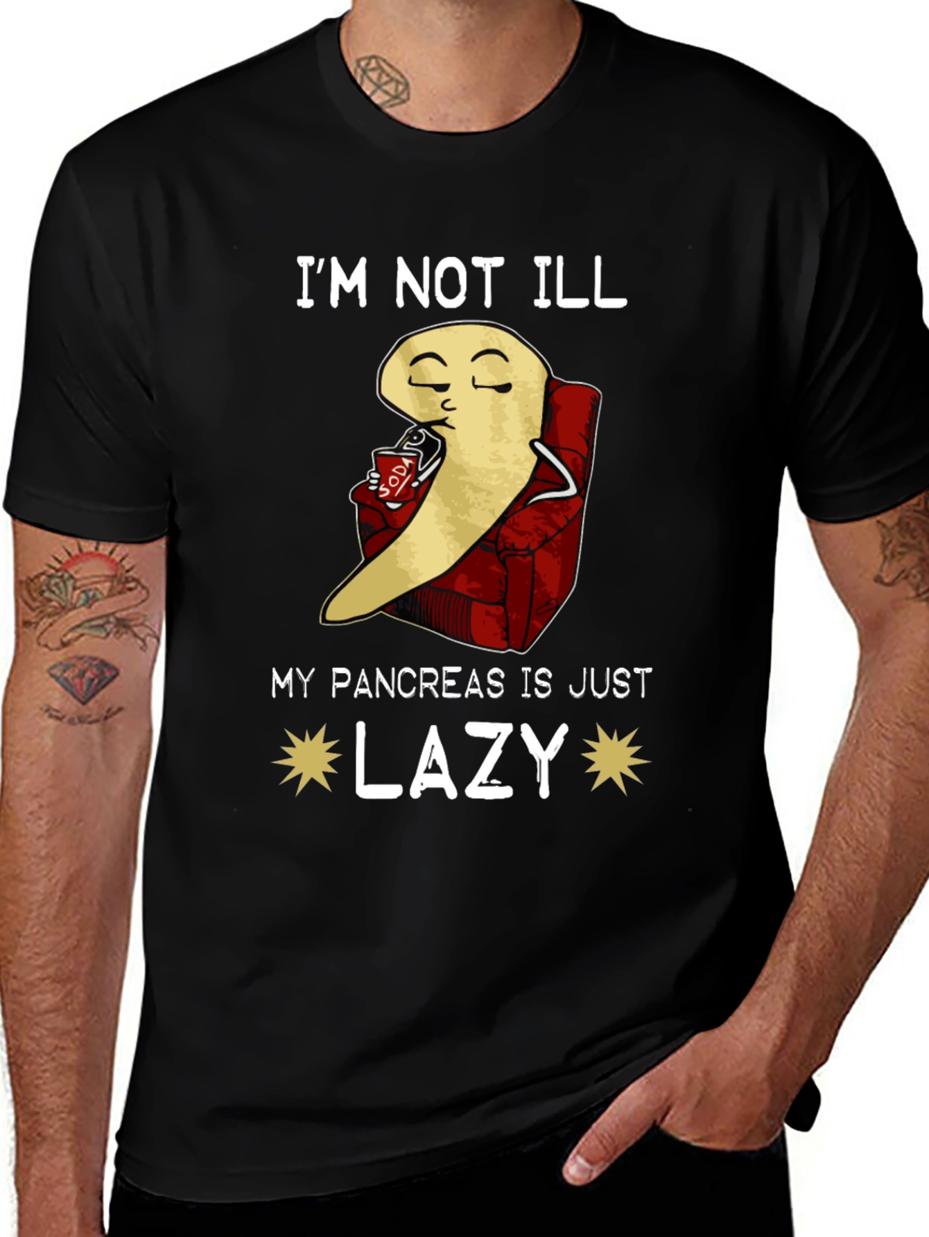 Variant 26 of Lazy Pancreas T-Shirt - Funny Diabetes Awareness Tee