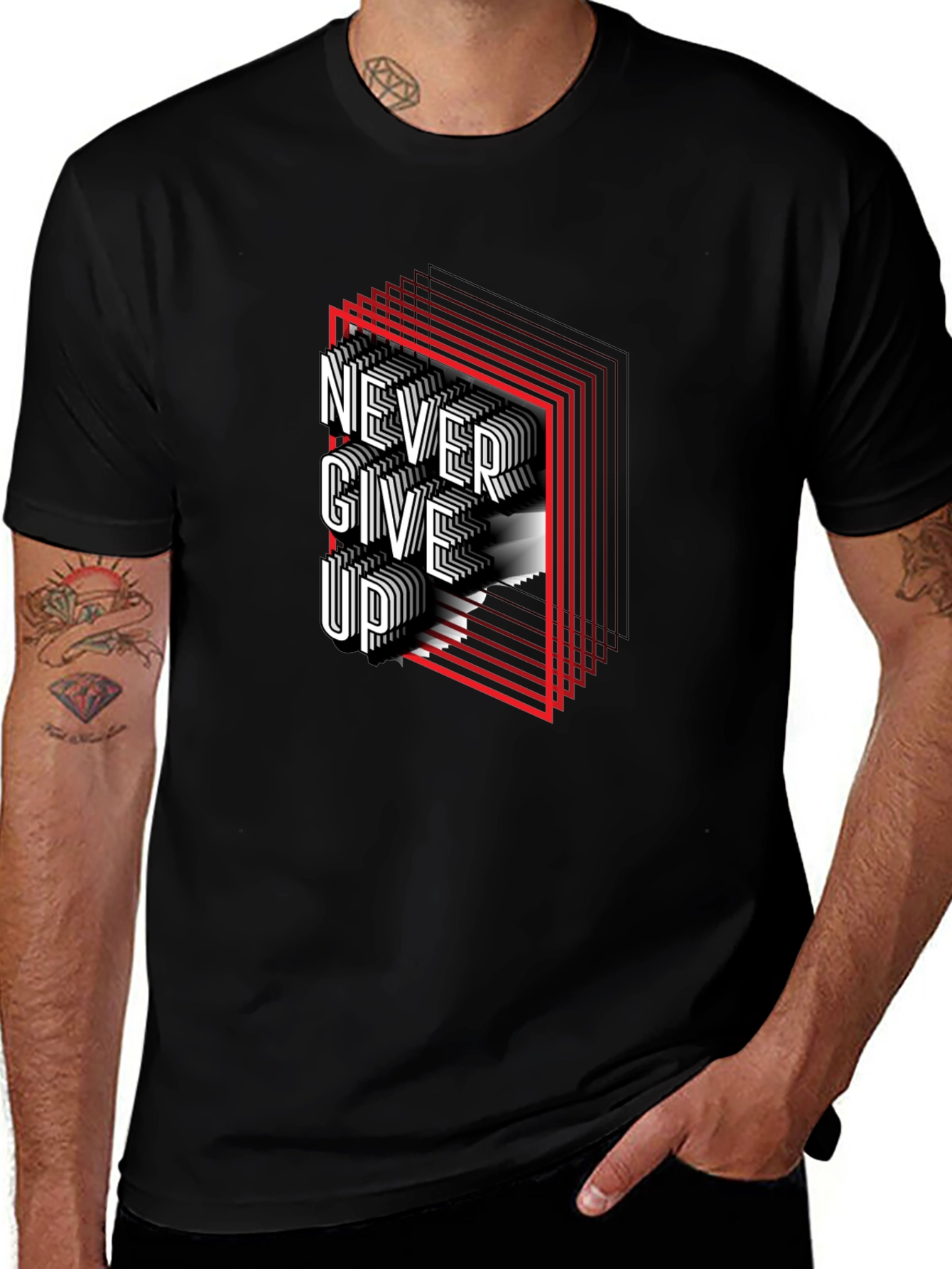 Never Give Up Graphic Print T-Shirt