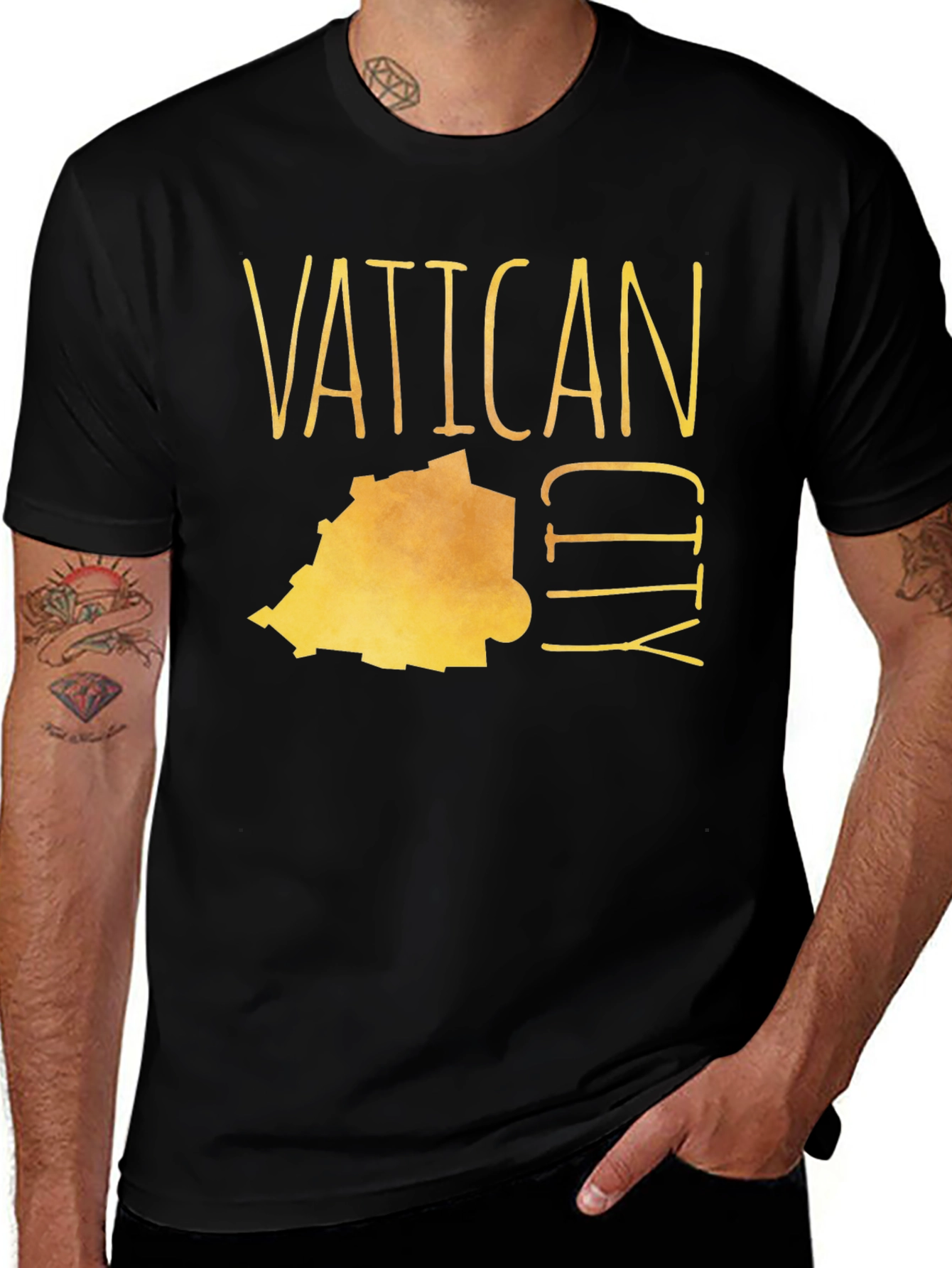 Variant 26 of Vatican City Map Graphic Tee - Black Crew Neck T-Shirt