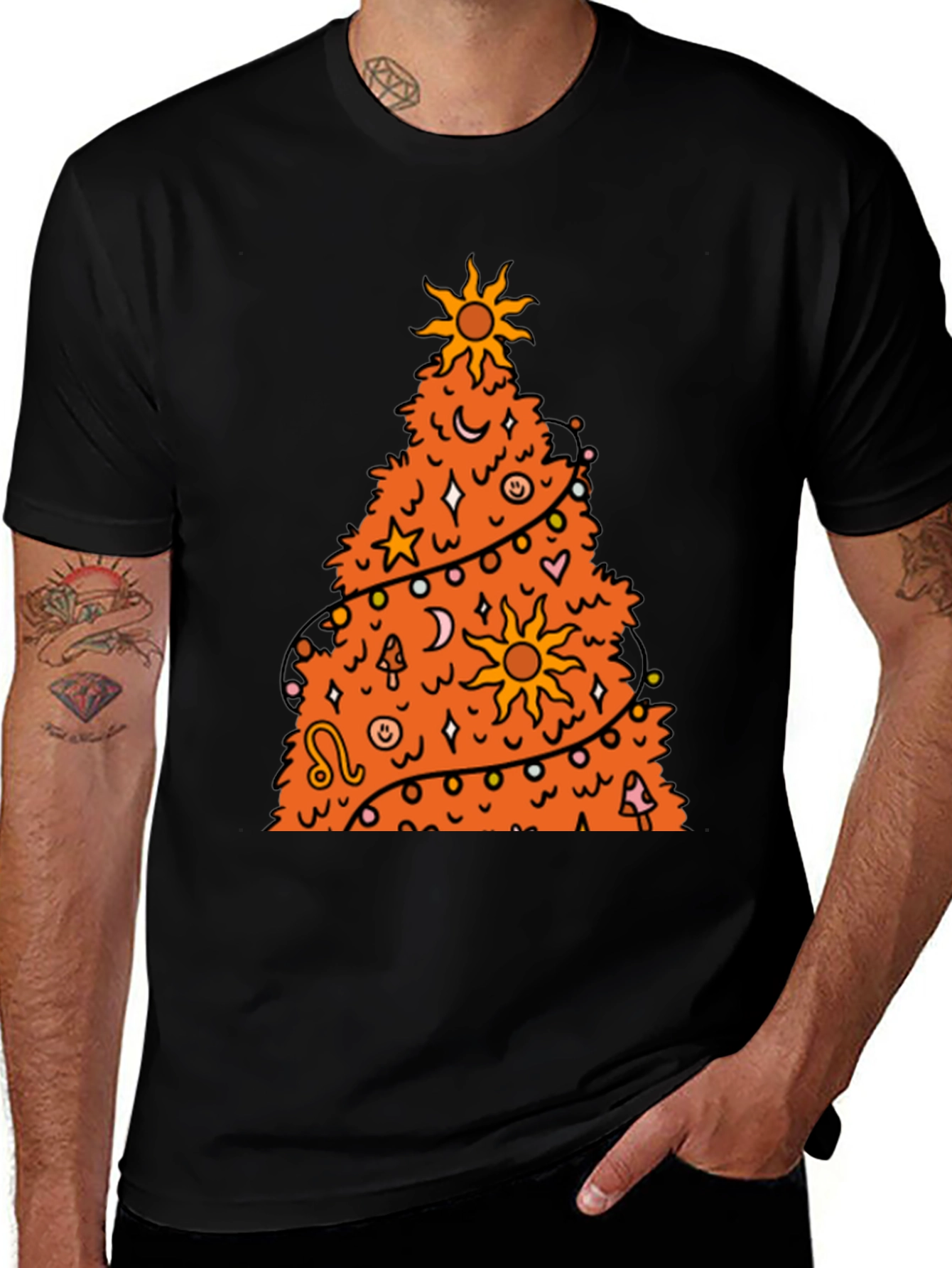 Variant 14 of Festive Christmas Tree Graphic Tee - Black Cotton Blend