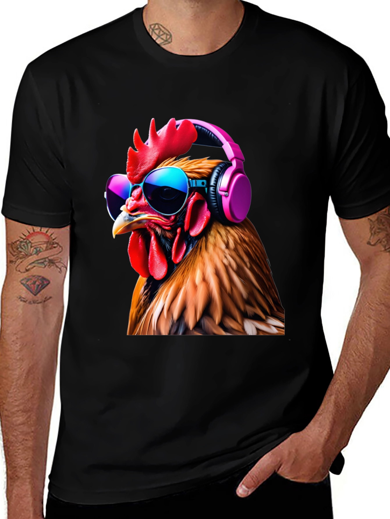 Variant 19 of Cool Chicken T-Shirt with Headphones and Sunglasses