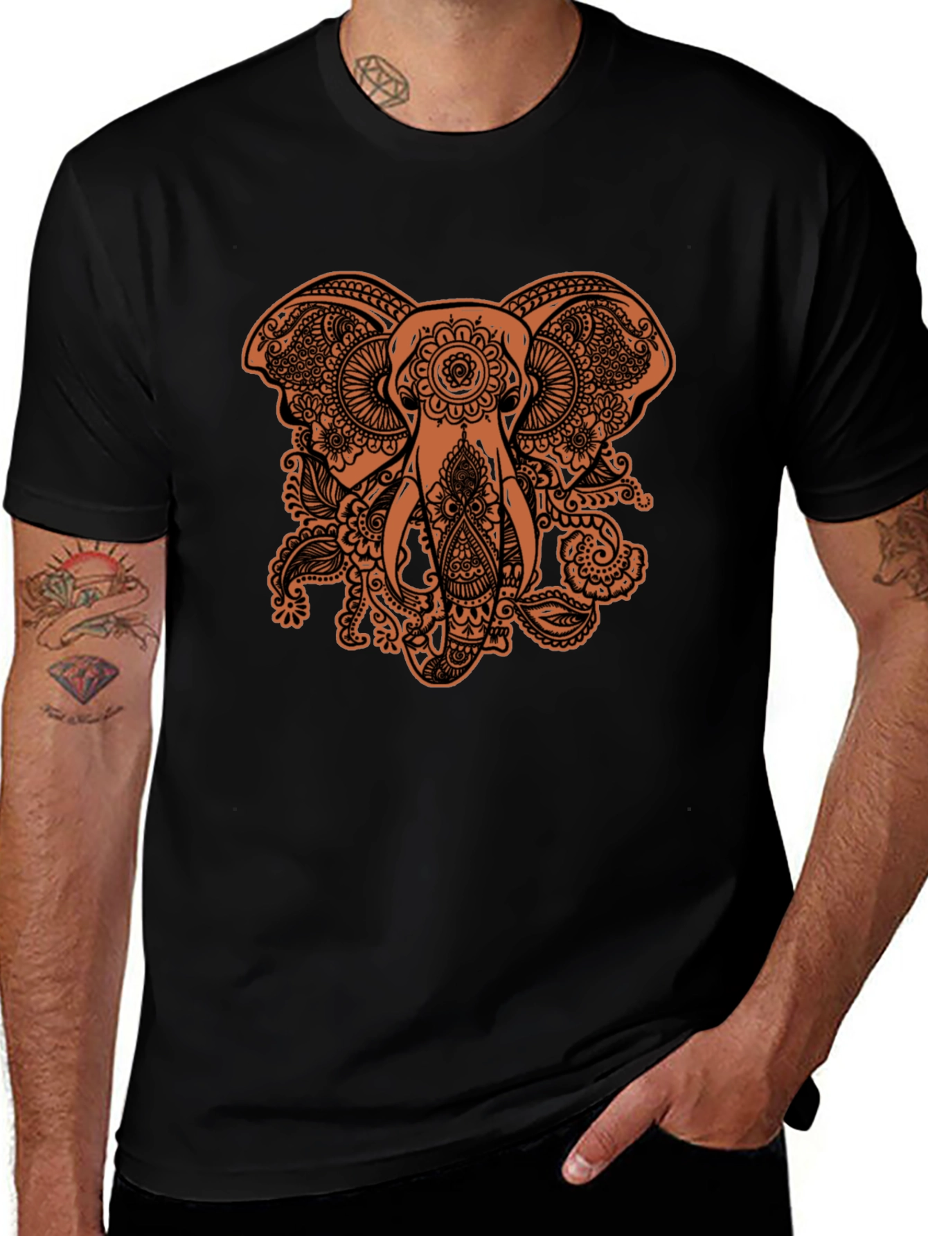 Variant 21 of Elephant Paisley Graphic Tee - Black