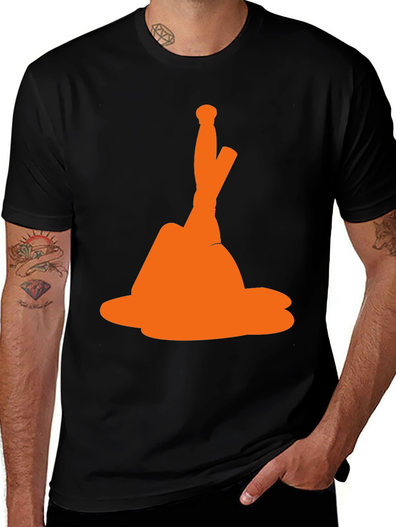 Variant 15 of Novelty Orange Hat Graphic Black T-Shirt