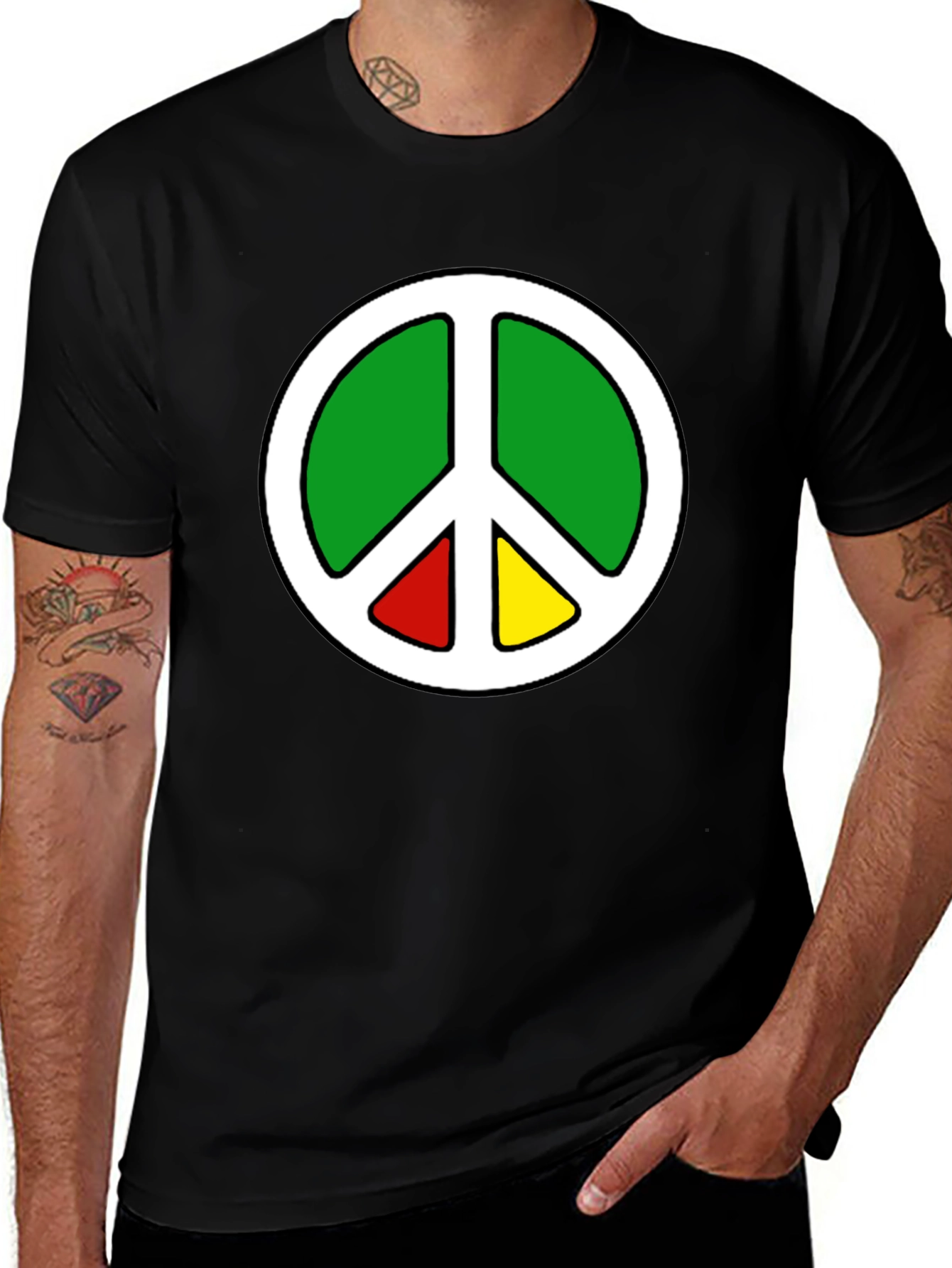 Variant 25 of Peace Sign Graphic T-Shirt - Rasta Colors