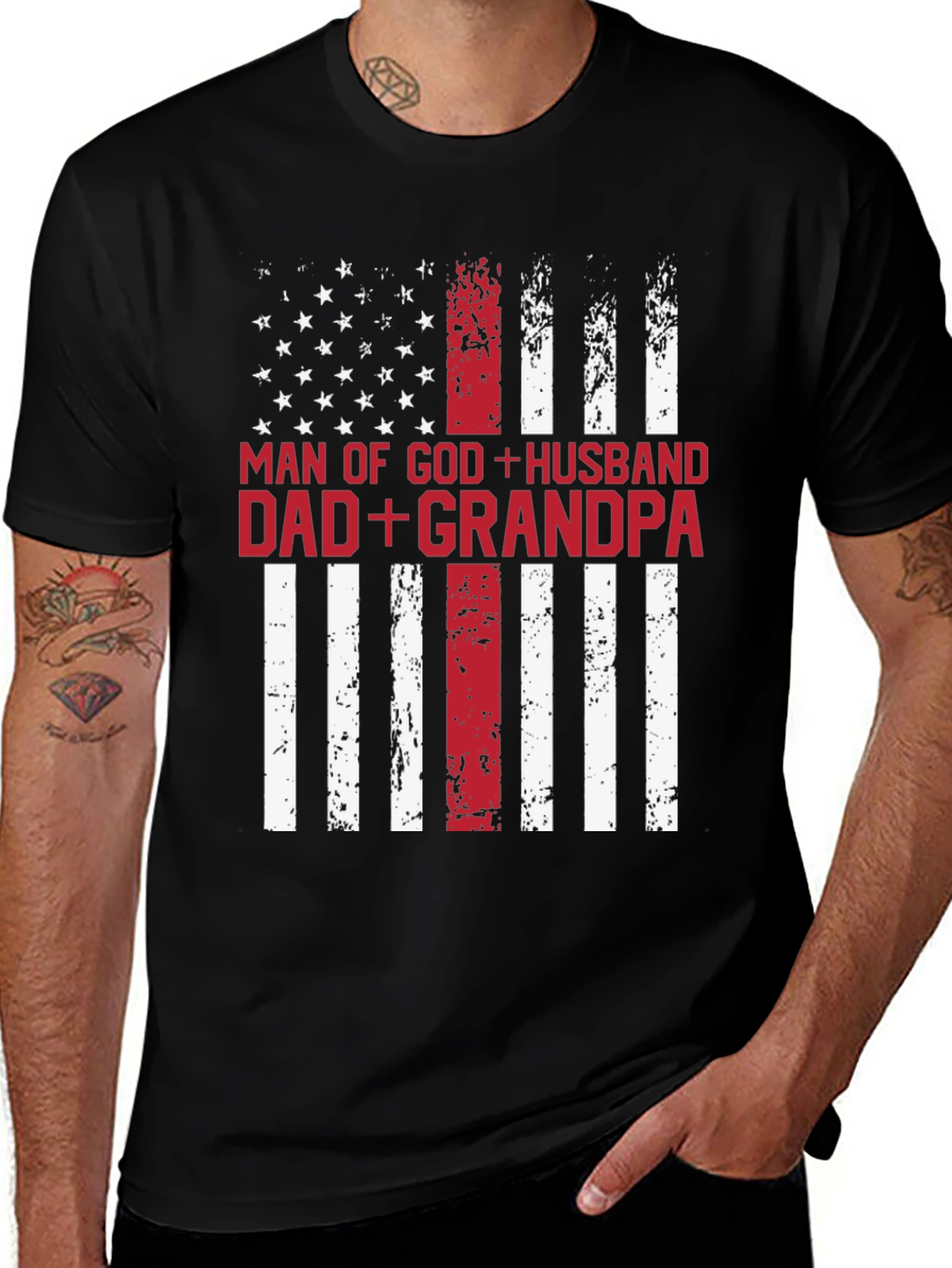 Man of God Husband Dad Grandpa Flag T-Shirt
