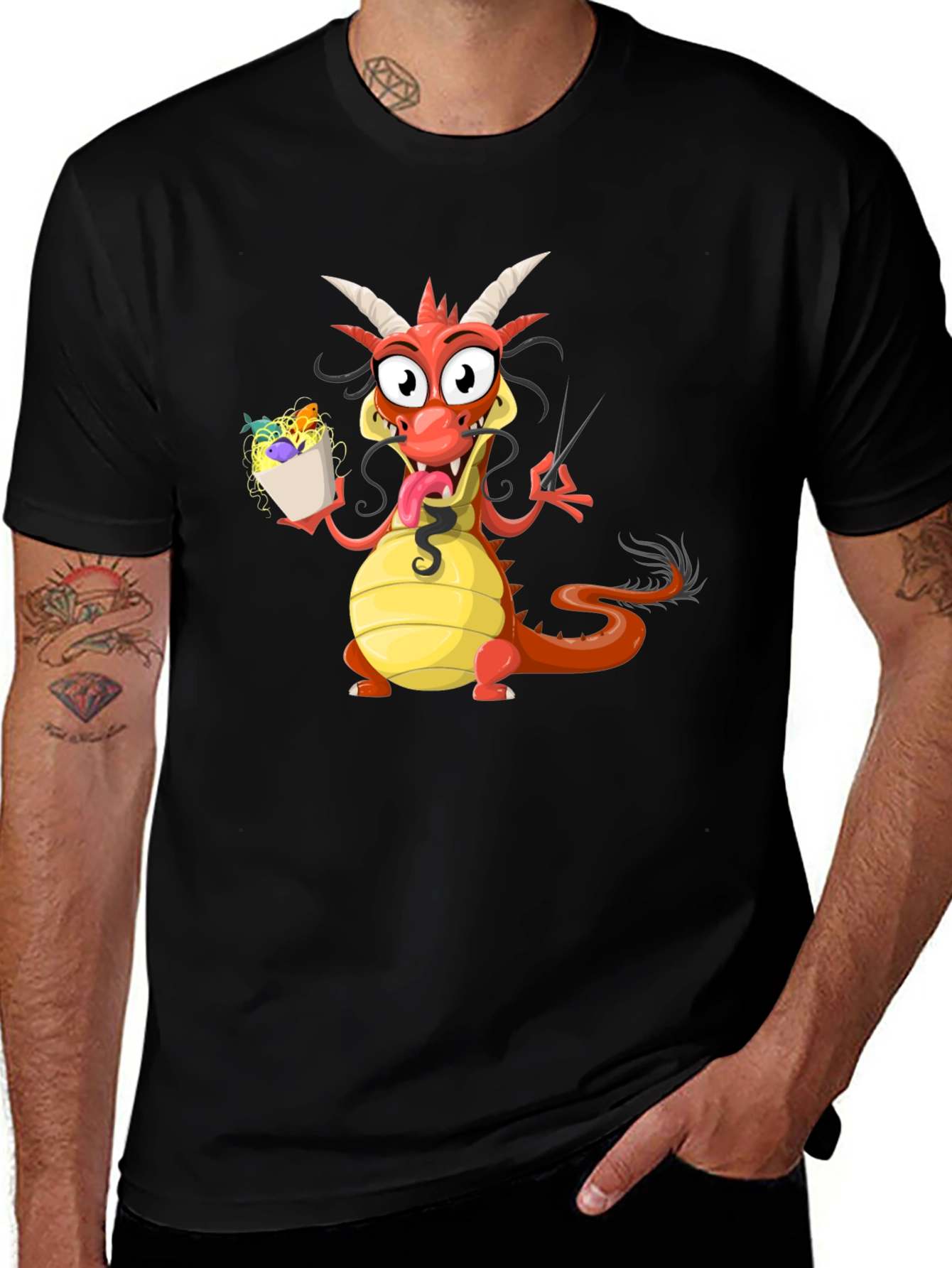 Variant 24 of Funny Dragon Eating Noodles Graphic Tee