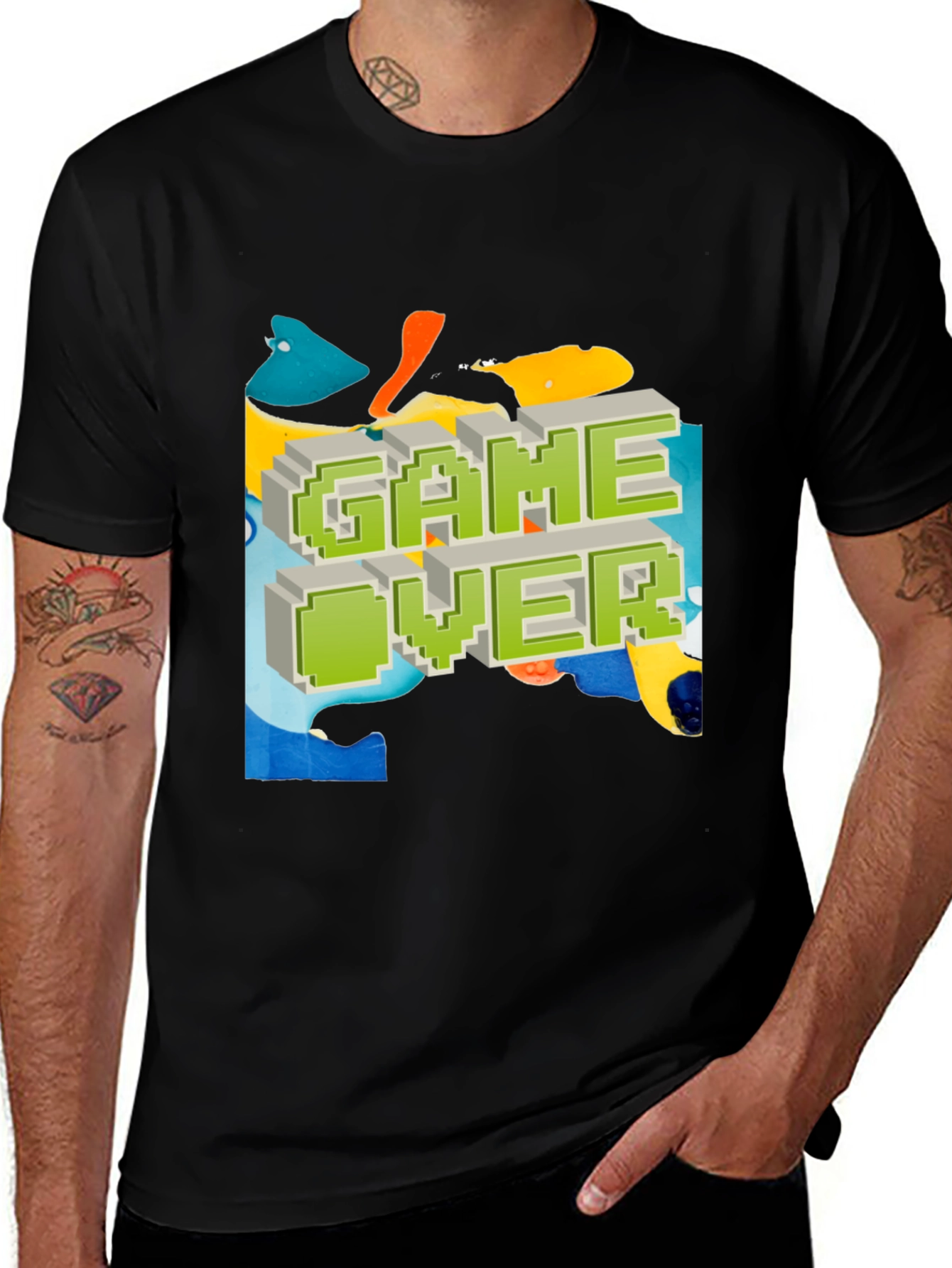 Game Over Pixel Art Black T-Shirt