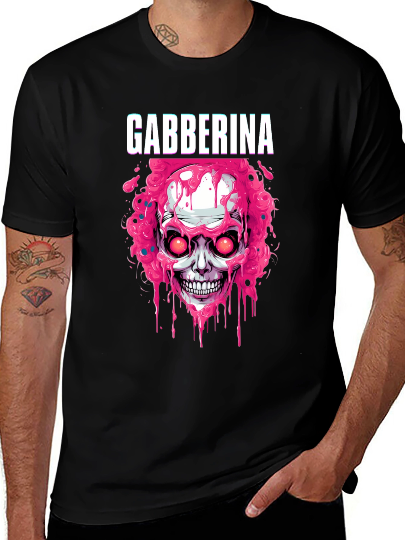 Gabberina Graphic Tee - Skull & Pink Drip Design