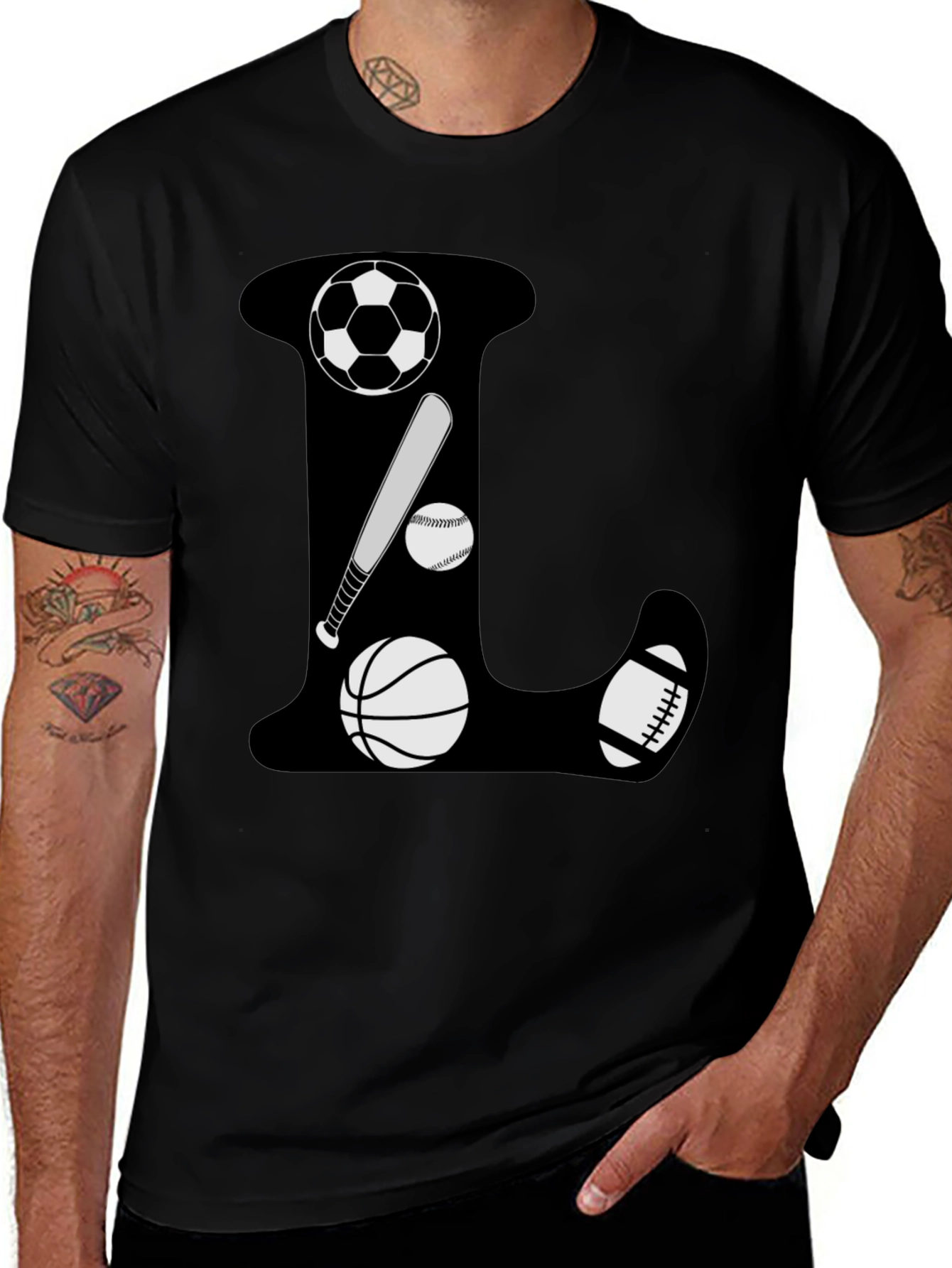 Variant 8 of Sports Theme Letter L Black T-Shirt