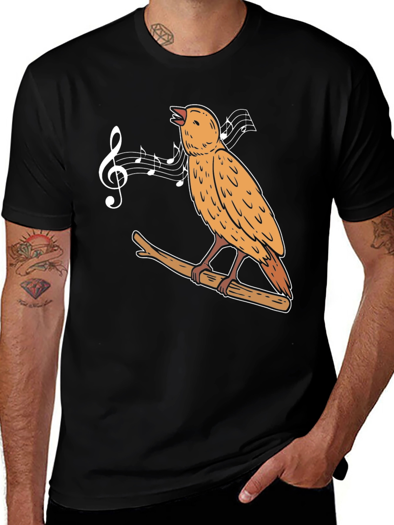 Variant 12 of Singing Bird Graphic Tee - Black Casual Cotton T-Shirt
