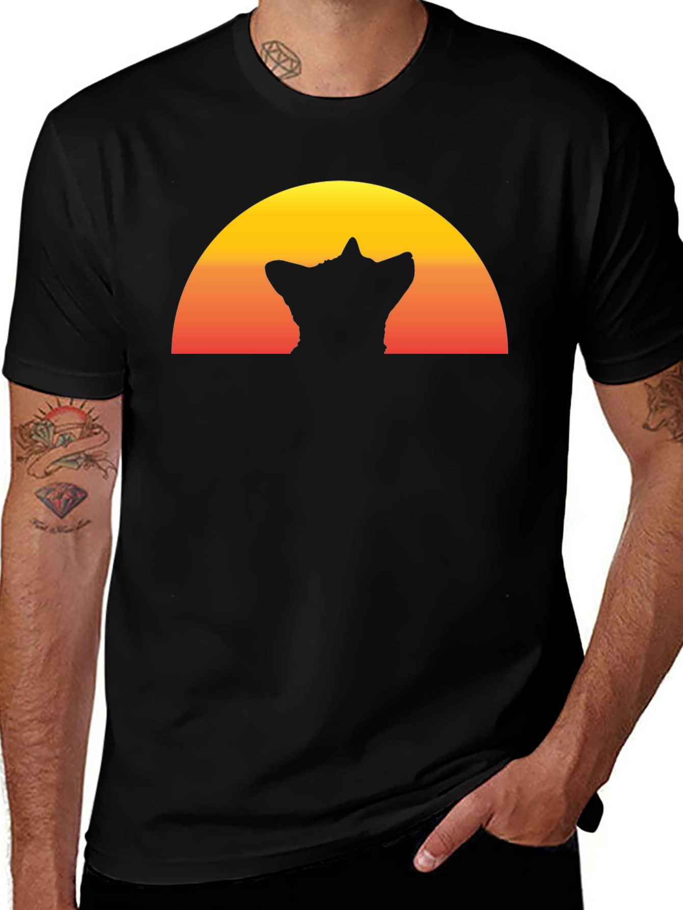 Variant 18 of Sunset Silhouette Cat T-Shirt - Black