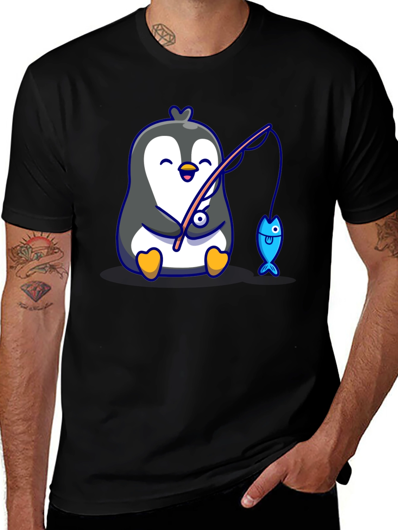 Variant 2 of Cute Penguin Fishing Graphic T-Shirt